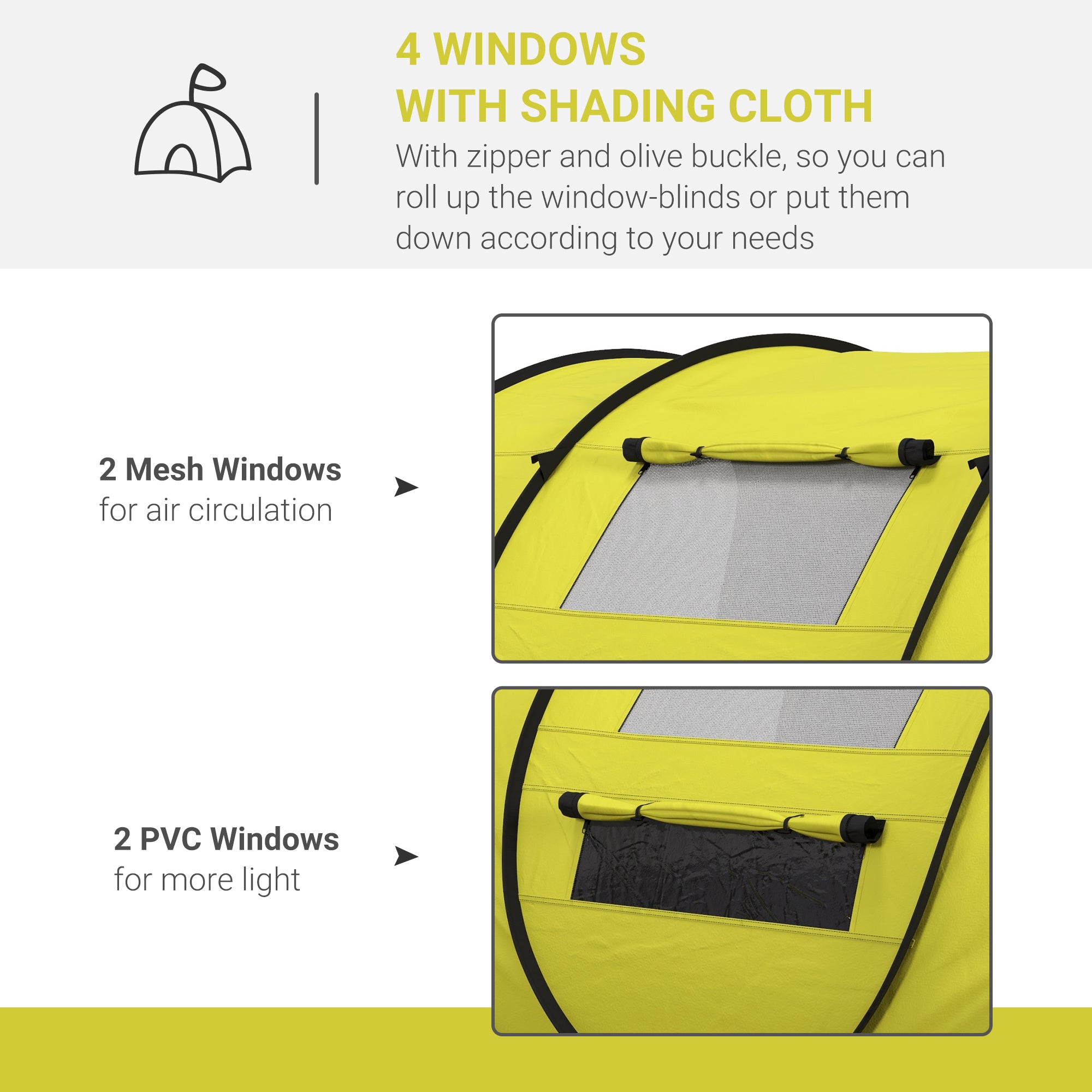 Outsunny 4-5 Person Pop-up Camping Tent Waterproof Family Tent w/ 2 Mesh Windows & PVC Windows Portable Carry Bag for Outdoor Trip, Yellow - North Peak Garden Furniture