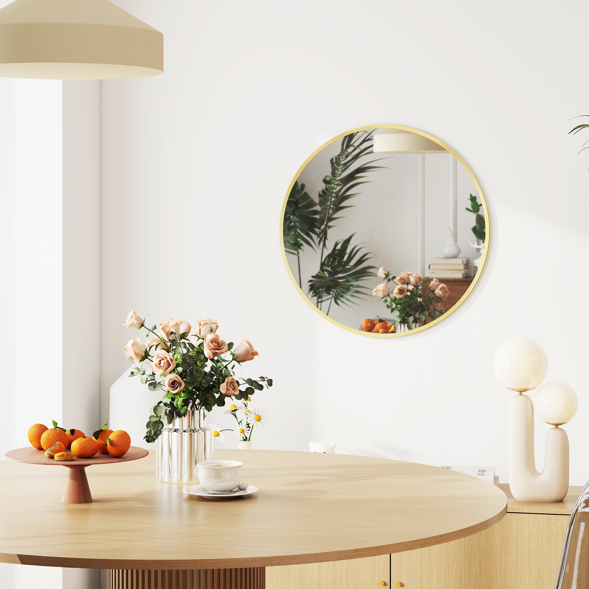 HOMCOM 61cm Decorative Wall Mirror for Bedroom Living Room, Modern Round Bathroom Mirror for Home Decor, Gold Tone