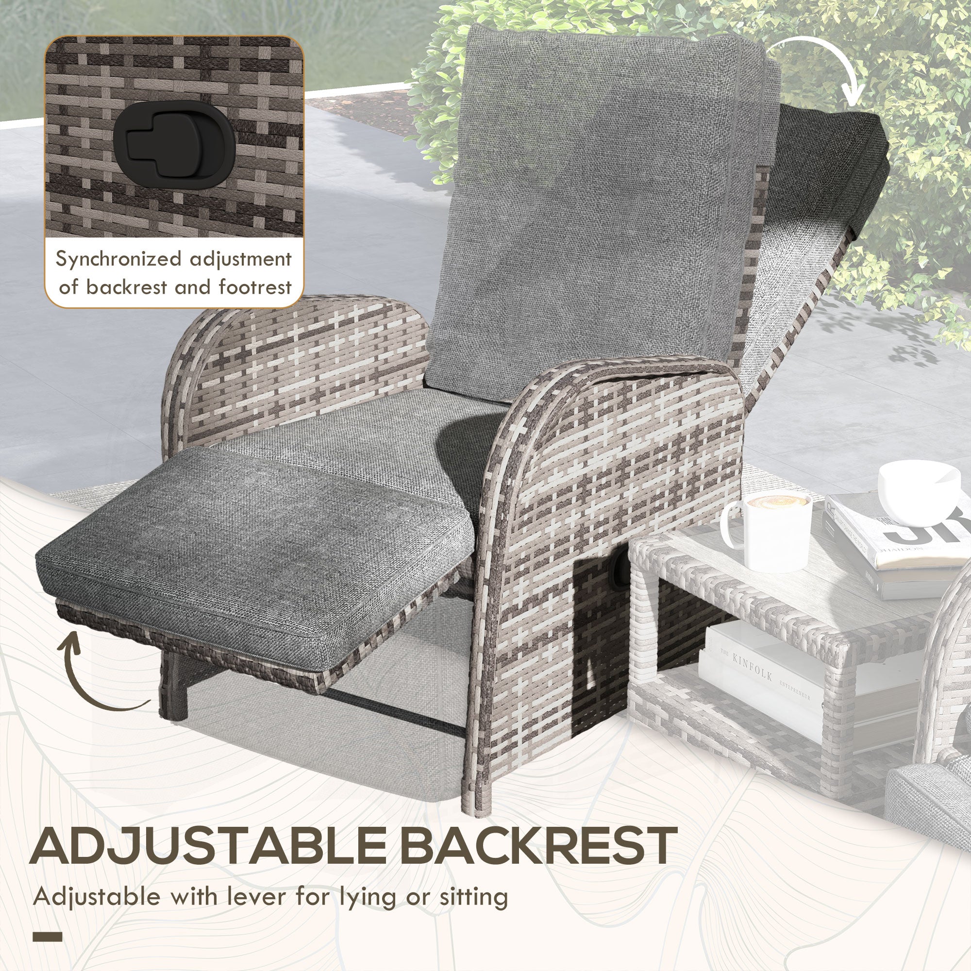 Outsunny 2 Seater Patio Rattan Wicker Chaise Lounge Sofa Set w/ Cushion for Patio Yard Porch - North Peak Garden Furniture