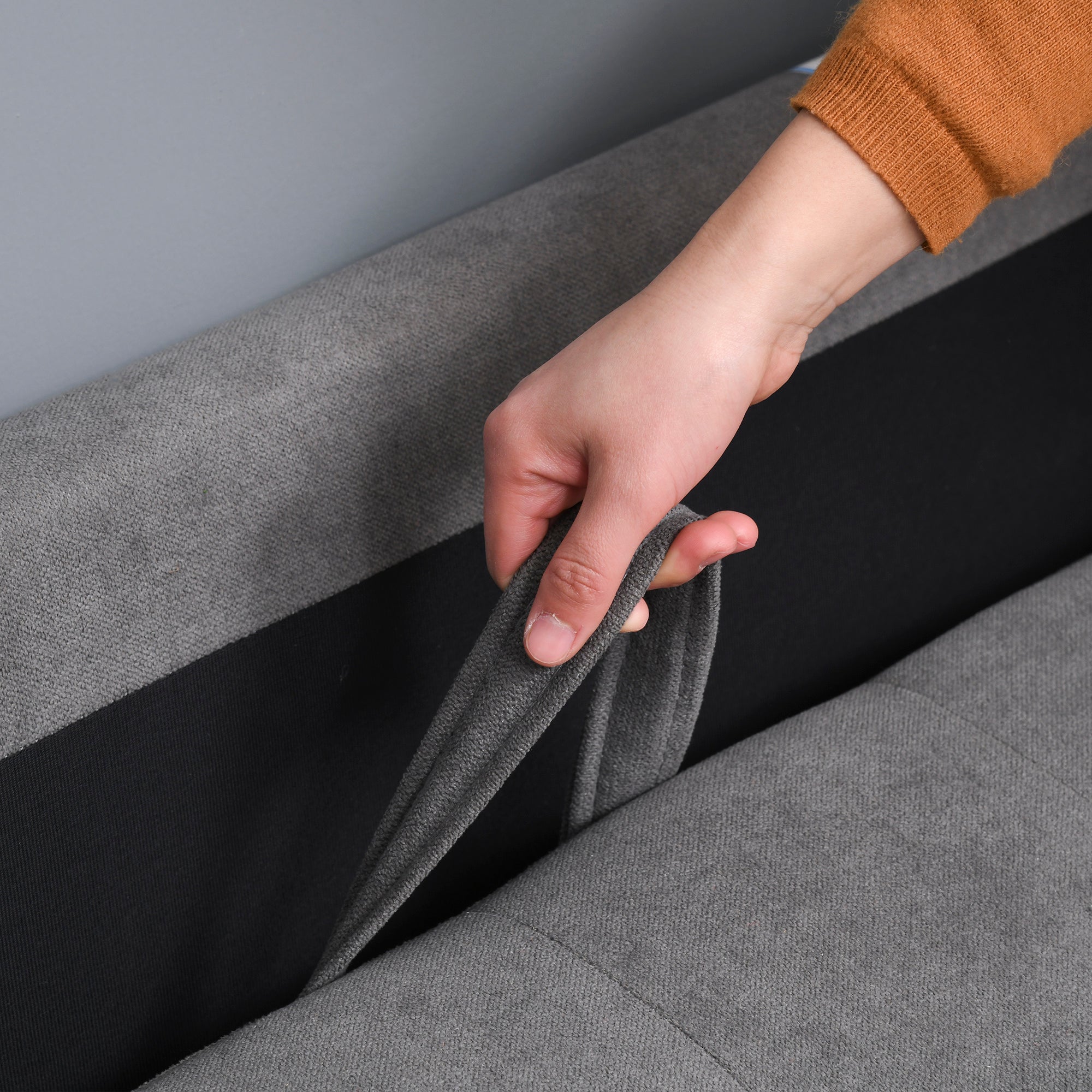 HOMCOM Modern 2 Seater Sofa with Hidden Storage, 117cm Tufted Cotton Couch with Wood Legs, Compact Loveseat for Living Room, Kitchen, Grey - North Peak Garden Furniture
