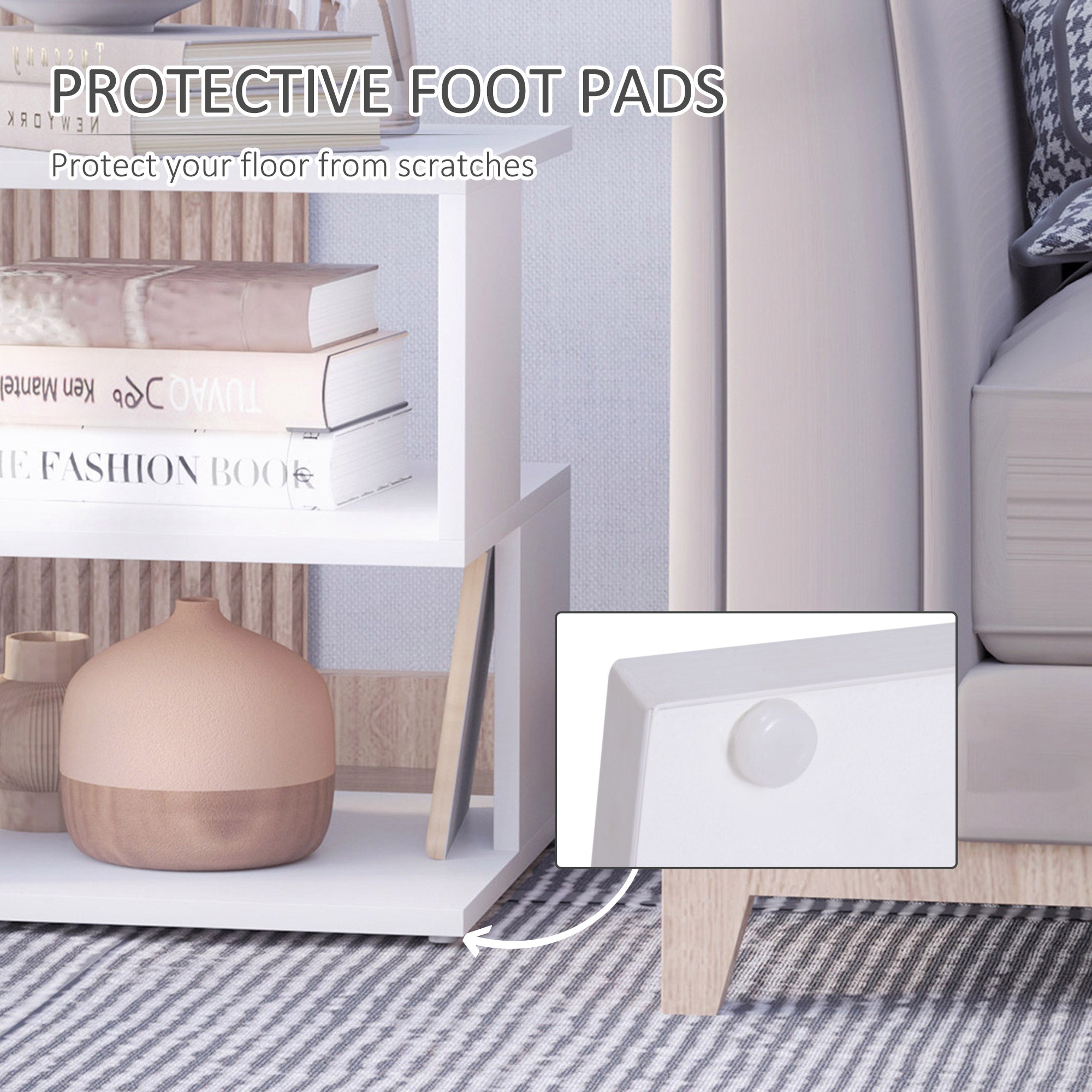 HOMCOM Side Table Square Coffee Table Modern End Table with 2 Tier Storage Shelves for Living Room, Bedroom, White - North Peak Garden Furniture