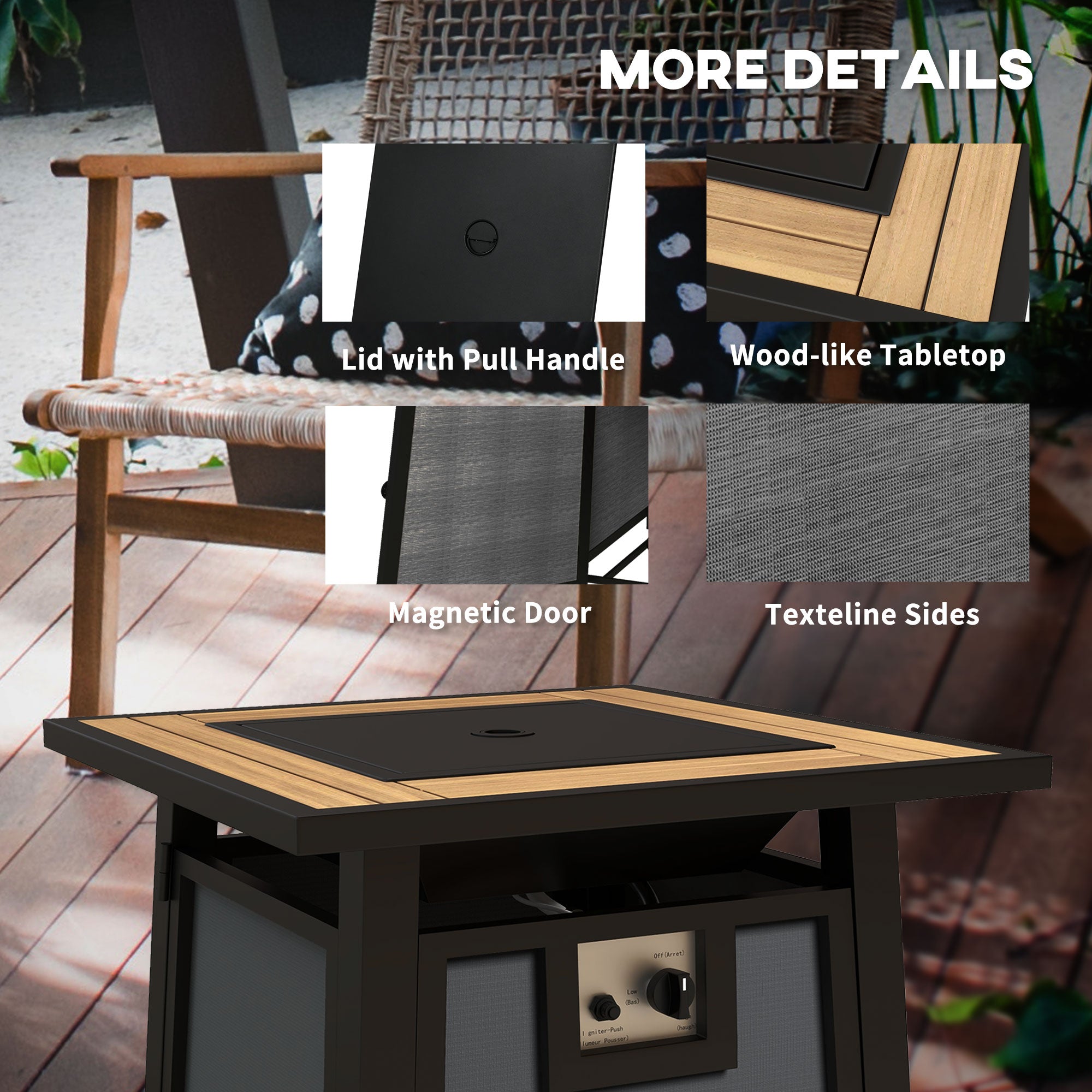 Outsunny 71 x 71cm 50,000 BTU Gas Fire Pit Table with Cover - Grey - North Peak Garden Furniture