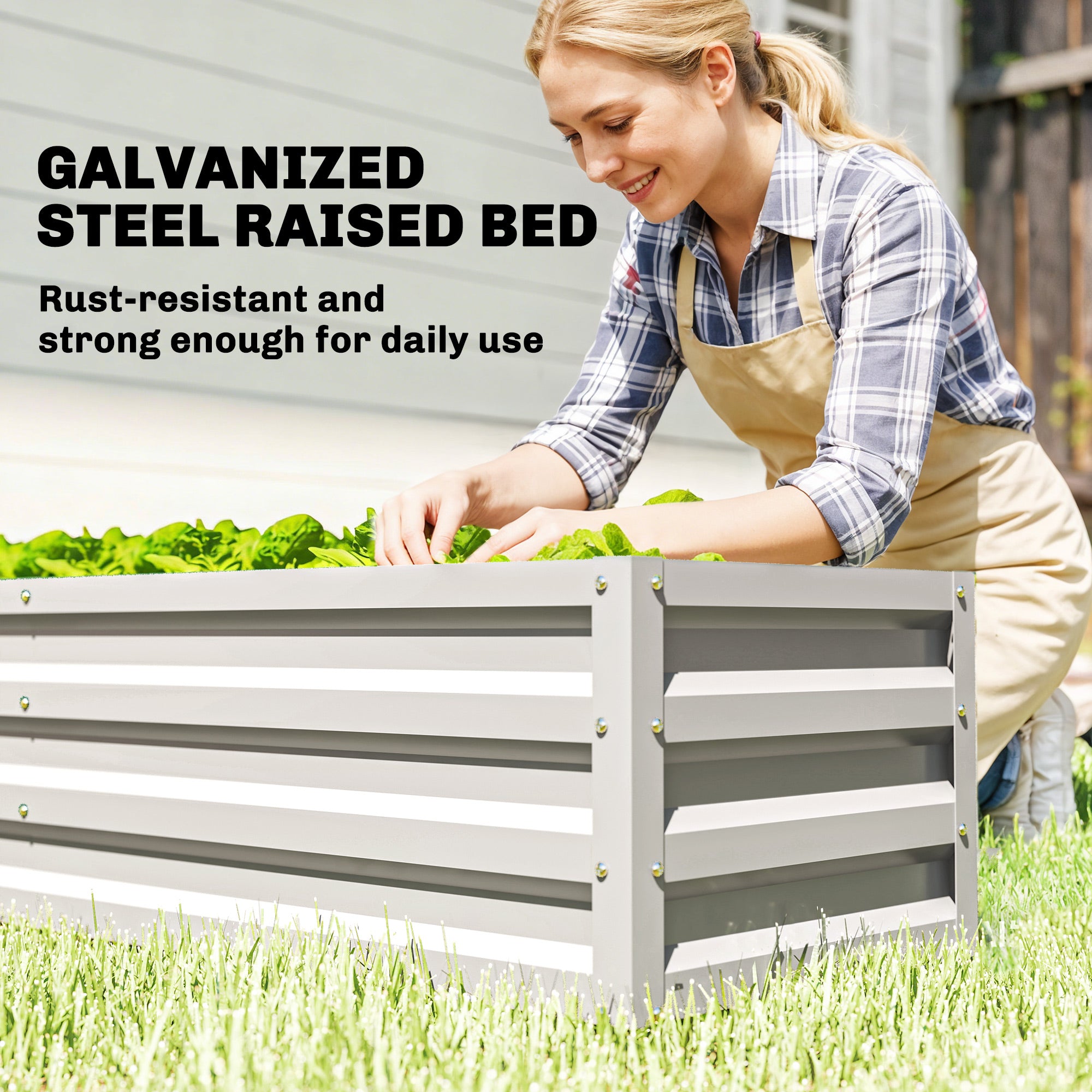 Outsunny Mini Greenhouse with Raised Garden Bed, Galvanised Walk-in Greenhouse with Roll Up Windows, 56" x 56" x 75", White