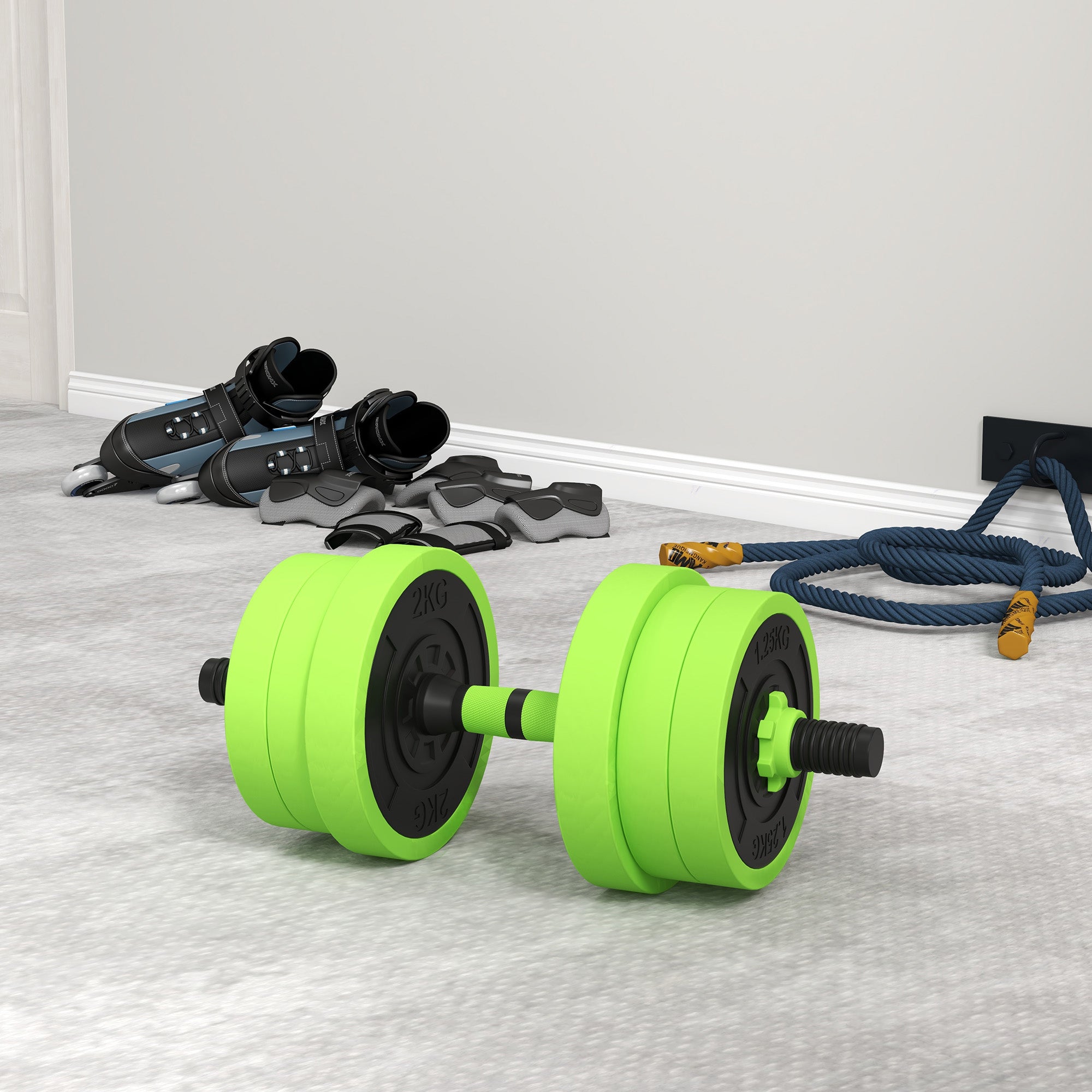 SPORTNOW 20kg Four-In-One Adjustable Weight Dumbbells Set, Barbell, Kettlebell, Push Up Stand - Green - North Peak Garden Furniture