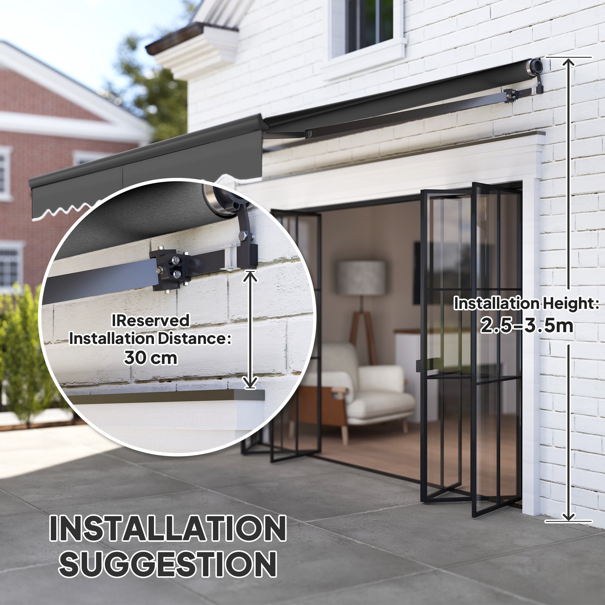 Outsunny 3 x 2.5m Electric Awning with Remote Controller, Aluminium Frame DIY Retractable Awning, UV30+ Sun Shade Canopy for Garden Patio Deck Door Window, Dark Grey - North Peak Garden Furniture