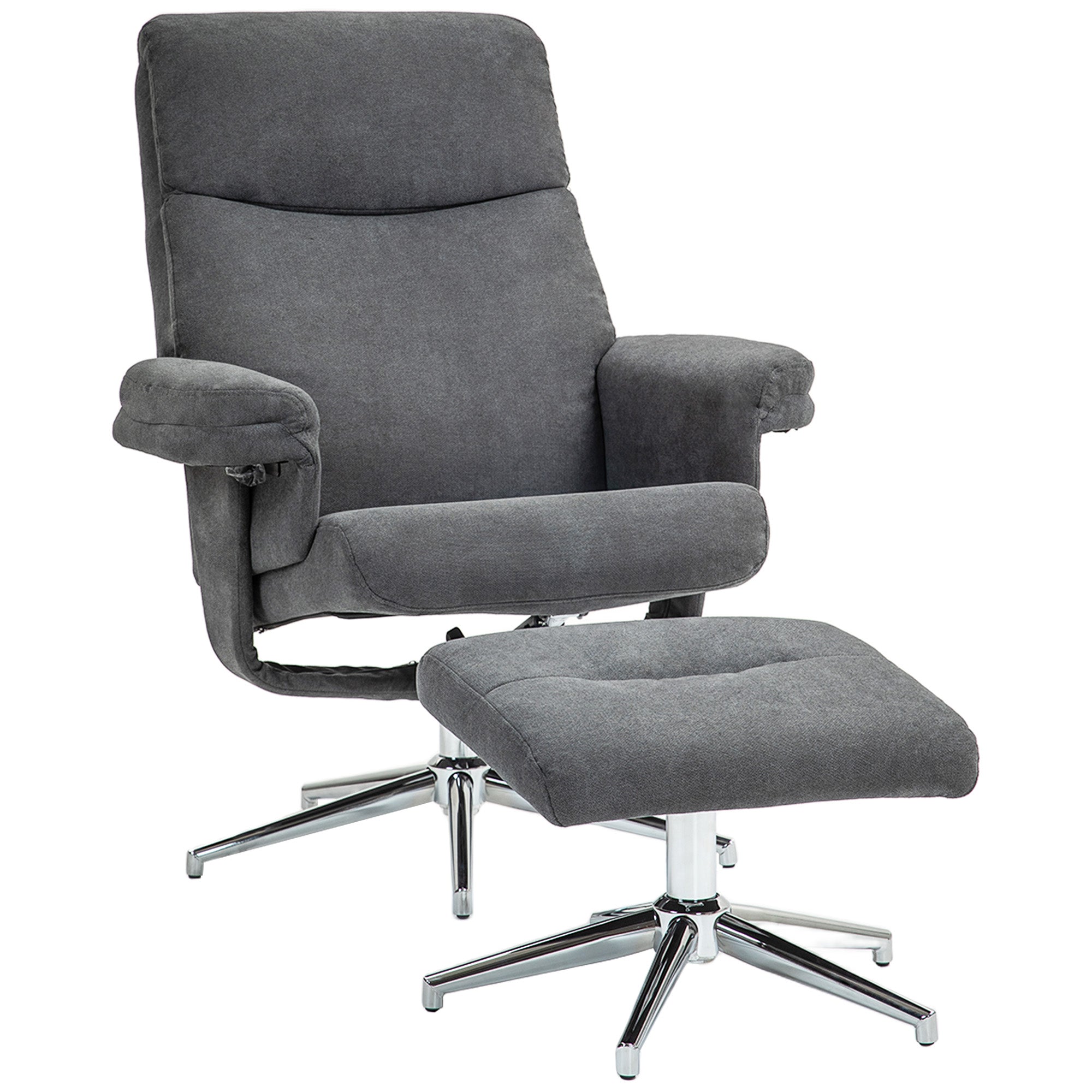 HOMCOM Recliner Chair with Footstool, Upholstered Velvet Fabric Armchair with Adjustable Back, Solid Wood Frame for Living Room, Charcoal Grey - North Peak Garden Furniture
