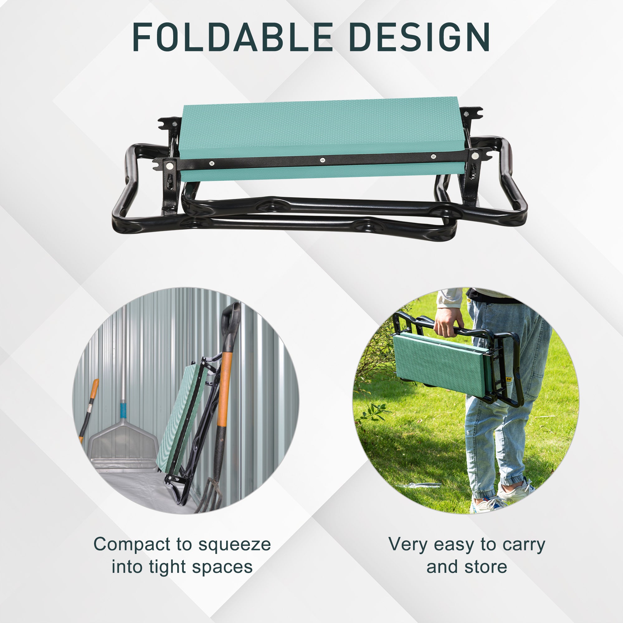 Outsunny 2-in-1 Garden Kneeler Seat Kneeling Pad Support Bench Foldable Knee Protector - Green - North Peak Garden Furniture