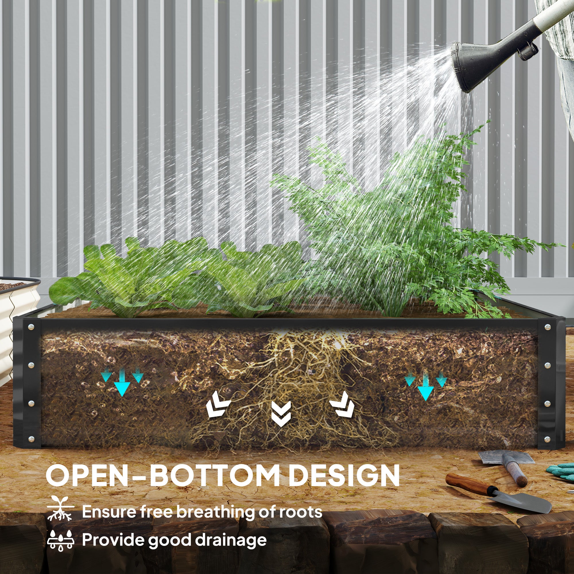 Outsunny 432L Square Raised Garden Bed Box with Weatherized Steel Frame for Vegetables, Flowers and Herbs, 120 x 120 x 30cm, Grey - North Peak Garden Furniture