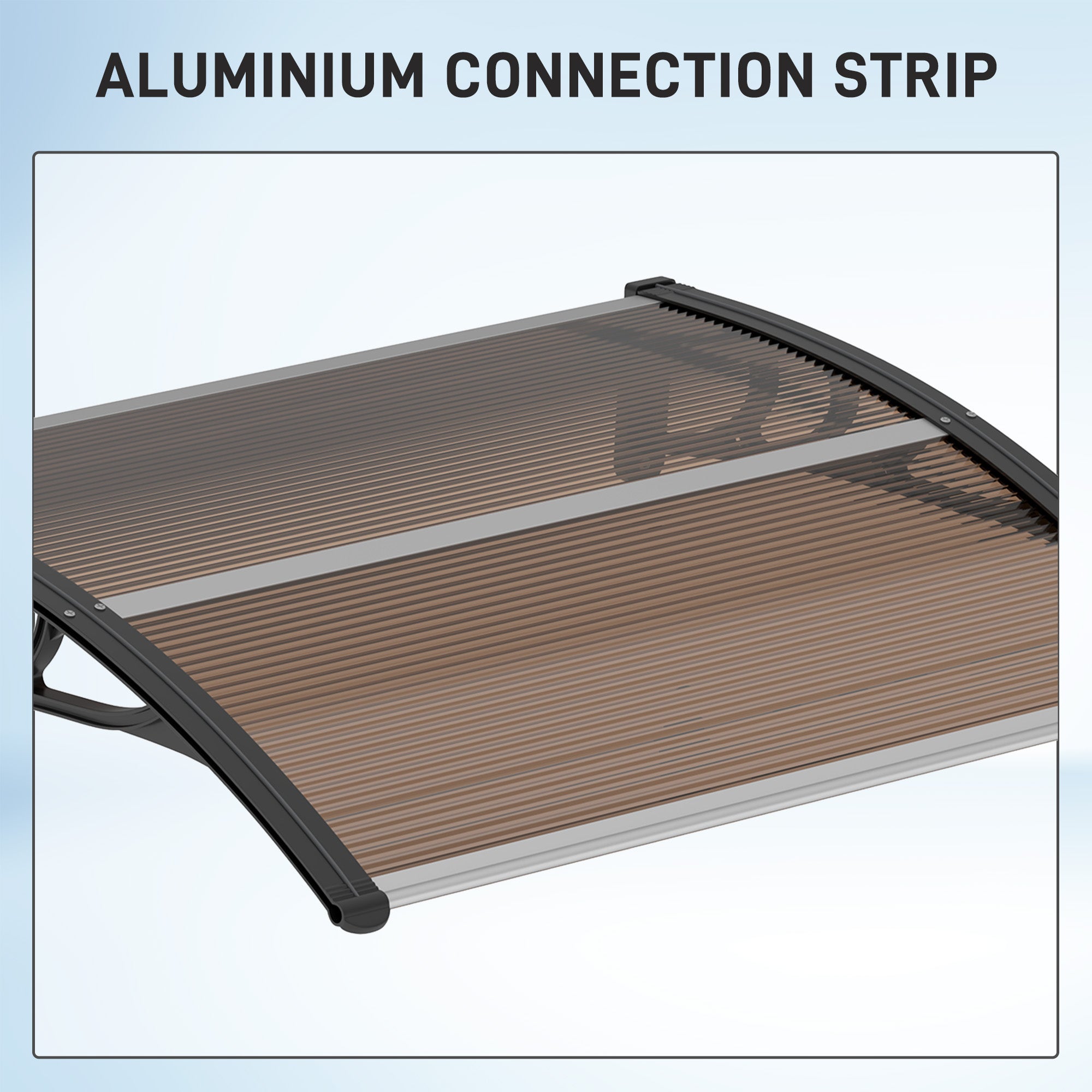 Outsunny Curved Window Door Canopy Aluminium Rigid Plastic Polycarbonate Fixed Outdoor Awning Modern Design UV Water Rain Resist 100 x 75cm Brown - North Peak Garden Furniture