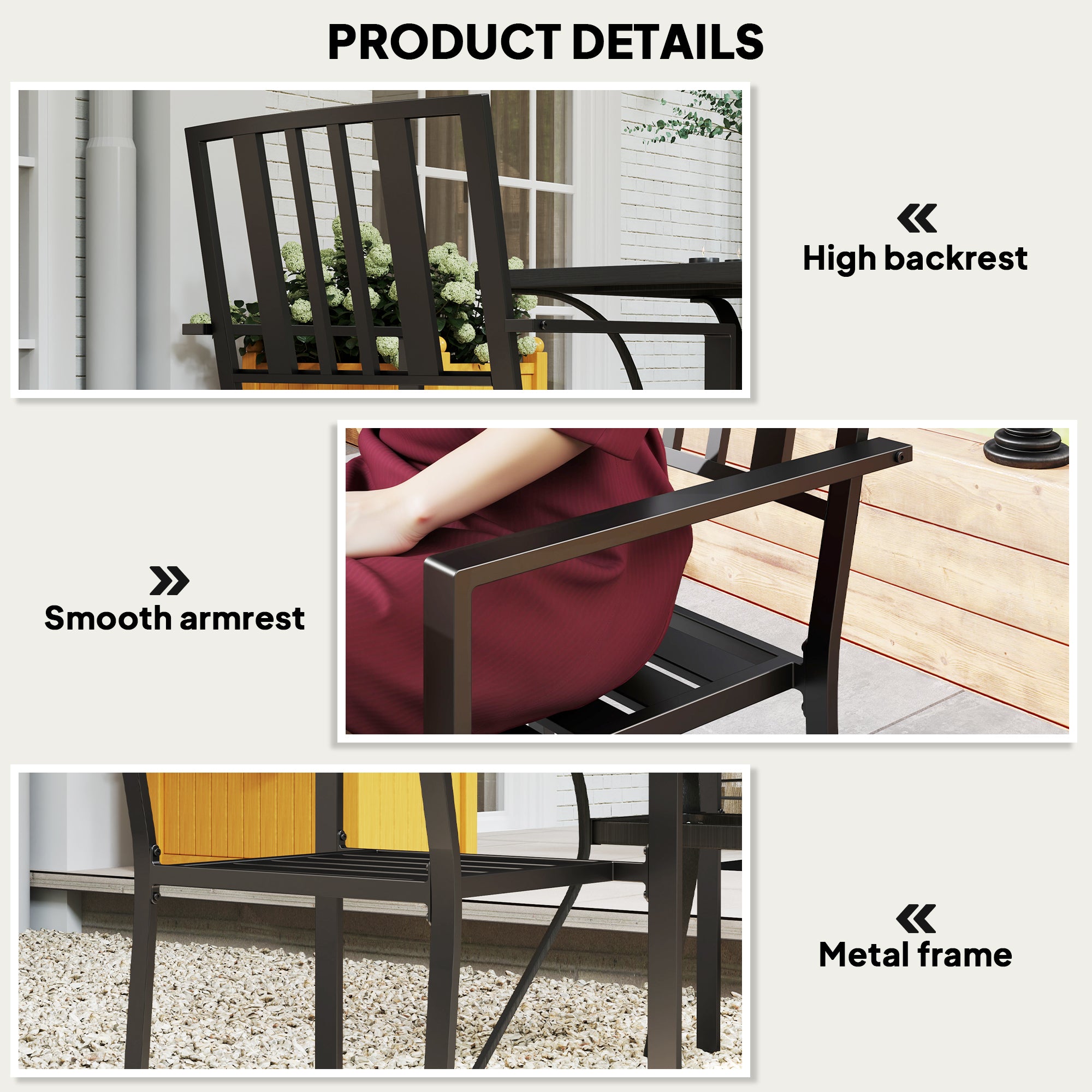 Outsunny Set of Two Minimal Metal Garden Chairs - Black - North Peak Garden Furniture