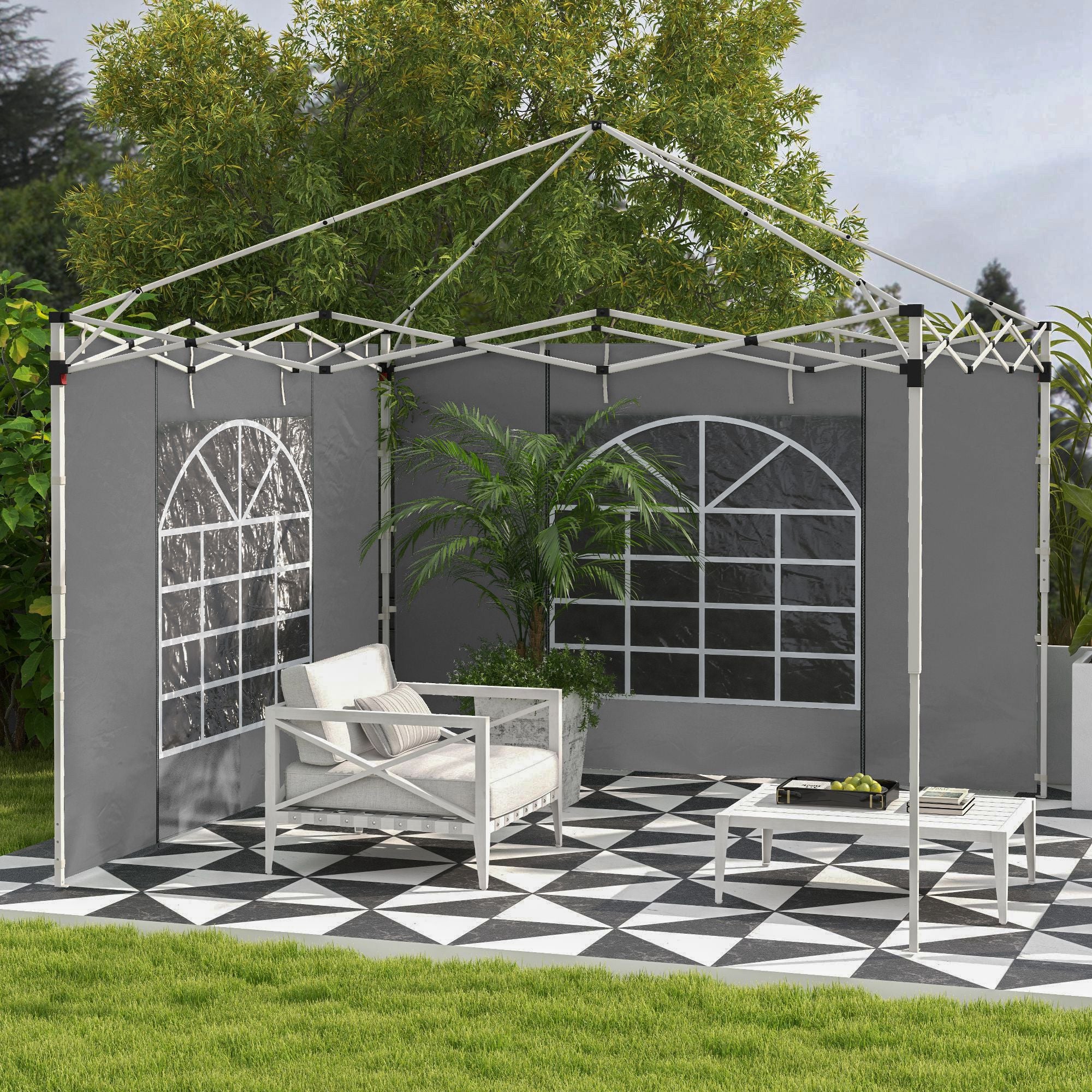 Outsunny Gazebo Side Panels, 2 Pack Sides Replacement, for 3x3(m) or 3x6m Pop Up Gazebo, with Windows and Doors, Light Grey - North Peak Garden Furniture