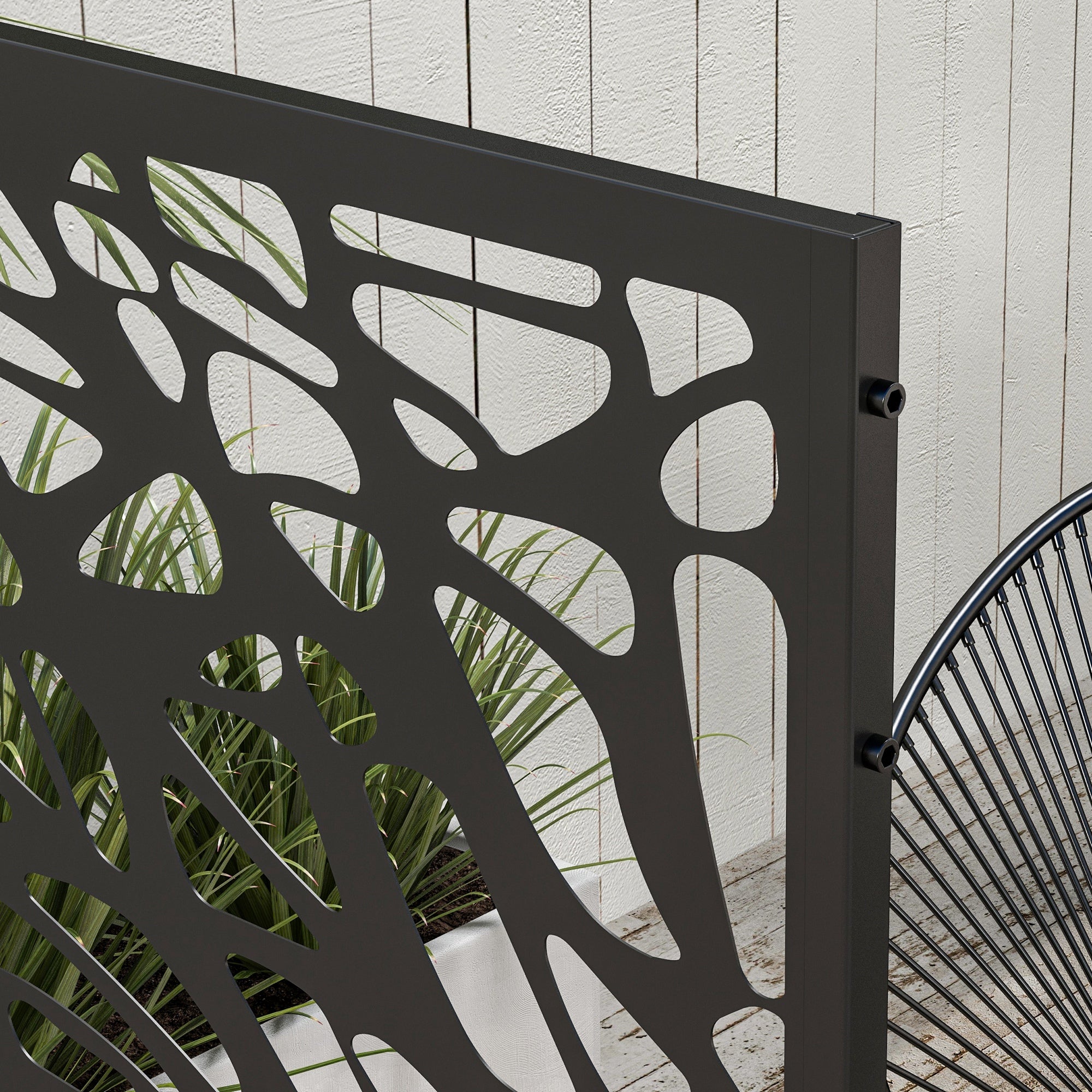 Outsunny Metal Decorative Privacy Screen Outdoor Divider, Black Twisted Lines - North Peak Garden Furniture