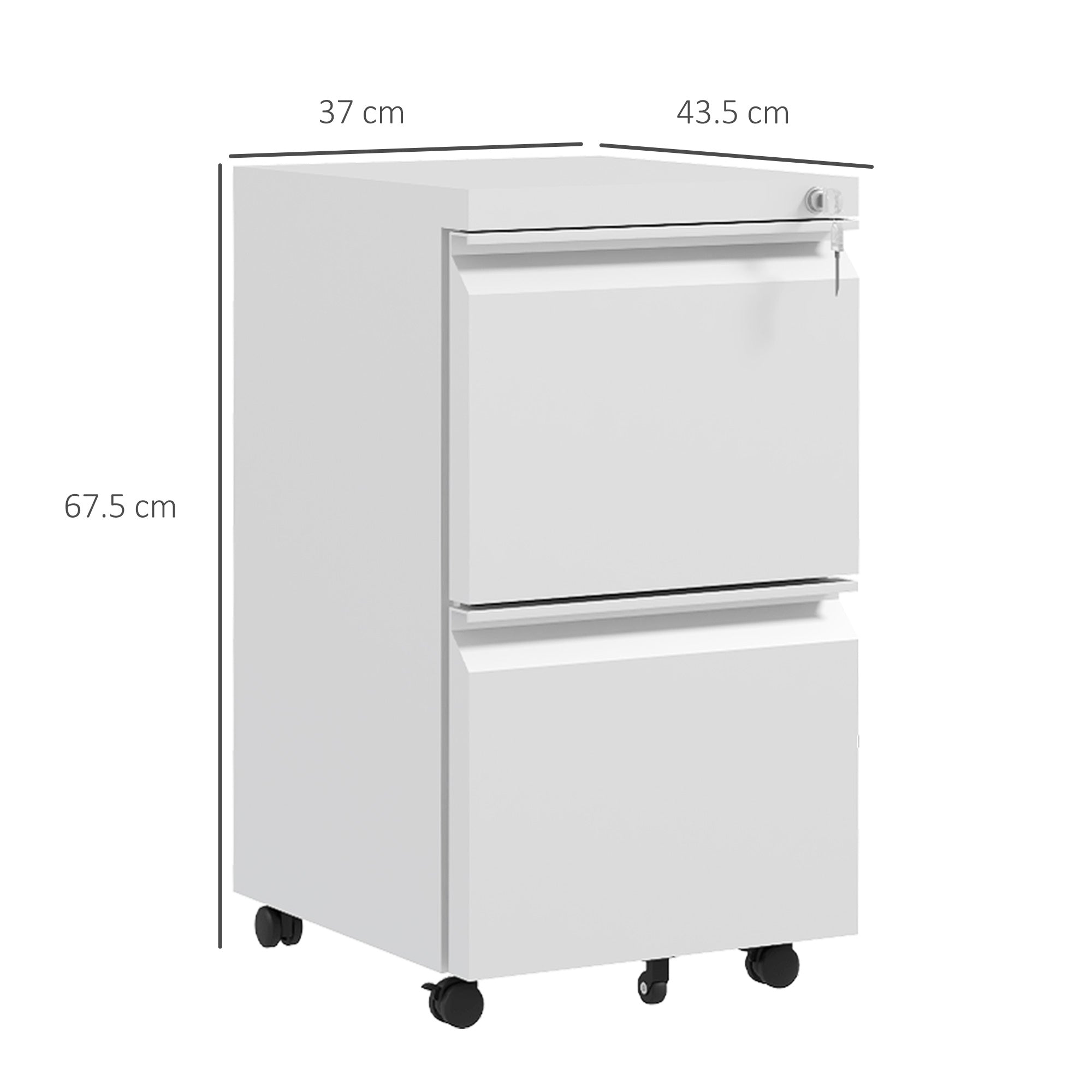 Vinsetto 2-Drawer Mobile Filing Cabinet, Steel Lockable File Cabinet for Letter, A4 and Legal Size, Pre-Assembled Body, White - North Peak Garden Furniture