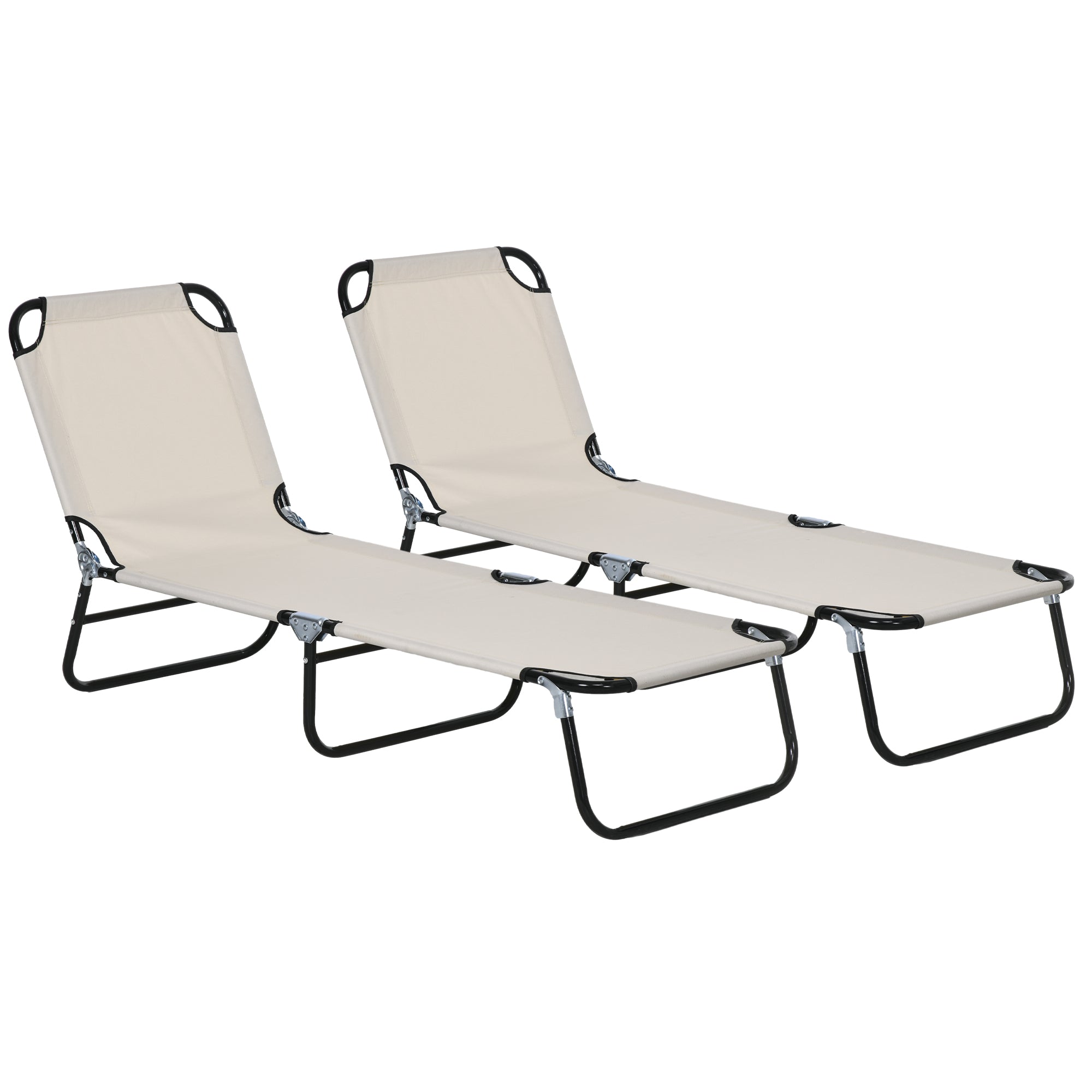 Outsunny Garden Sun Lounger, with Five-Position Back - Cream White - North Peak Garden Furniture