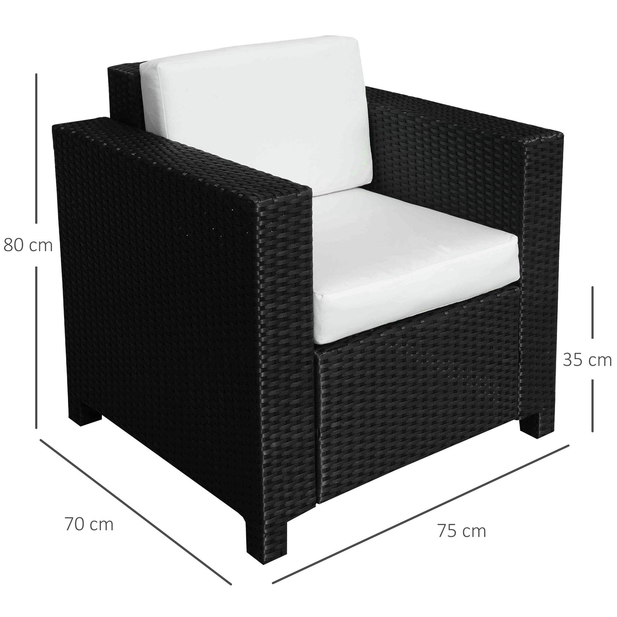 Outsunny Single Seater Rattan Chair Sofa with 10 cm Thick Padded Cushion, All-Weather PE Wicker Weave Garden Armchair with Armrests, Black - North Peak Garden Furniture