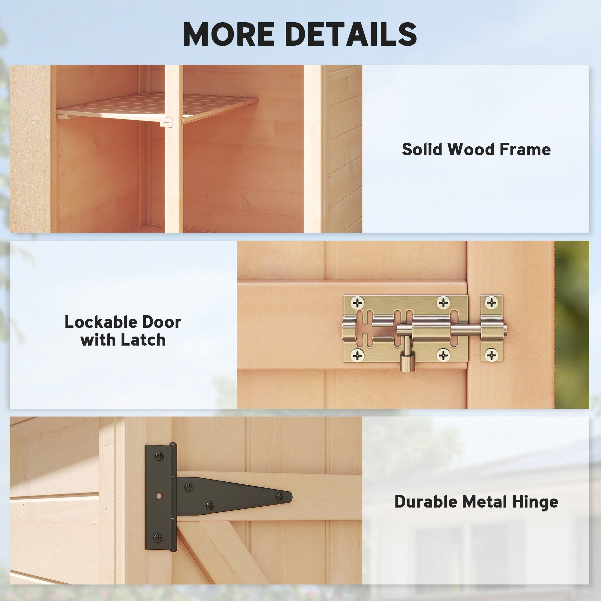 Outsunny Garden Shed Wooden Garden Storage Shed Fir Wood Tool Cabinet Organiser with Shelves 75L x 56W x115Hcm Natural