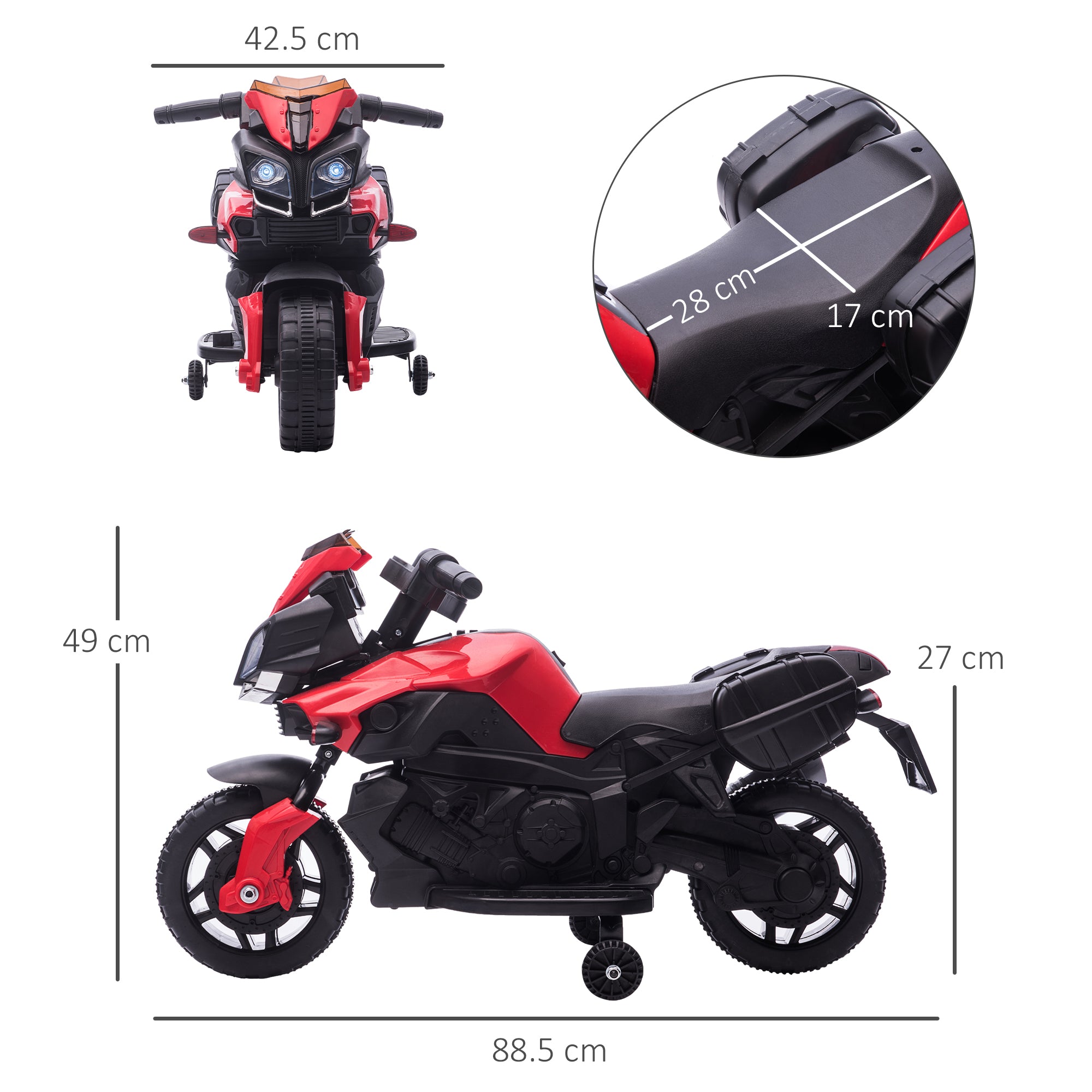 HOMCOM Kids Electric Motorbike 6V Ride on Motorcycle Vehicle w/ Lights Horn Sounds for 1.5-4 Years Old Red - North Peak Garden Furniture