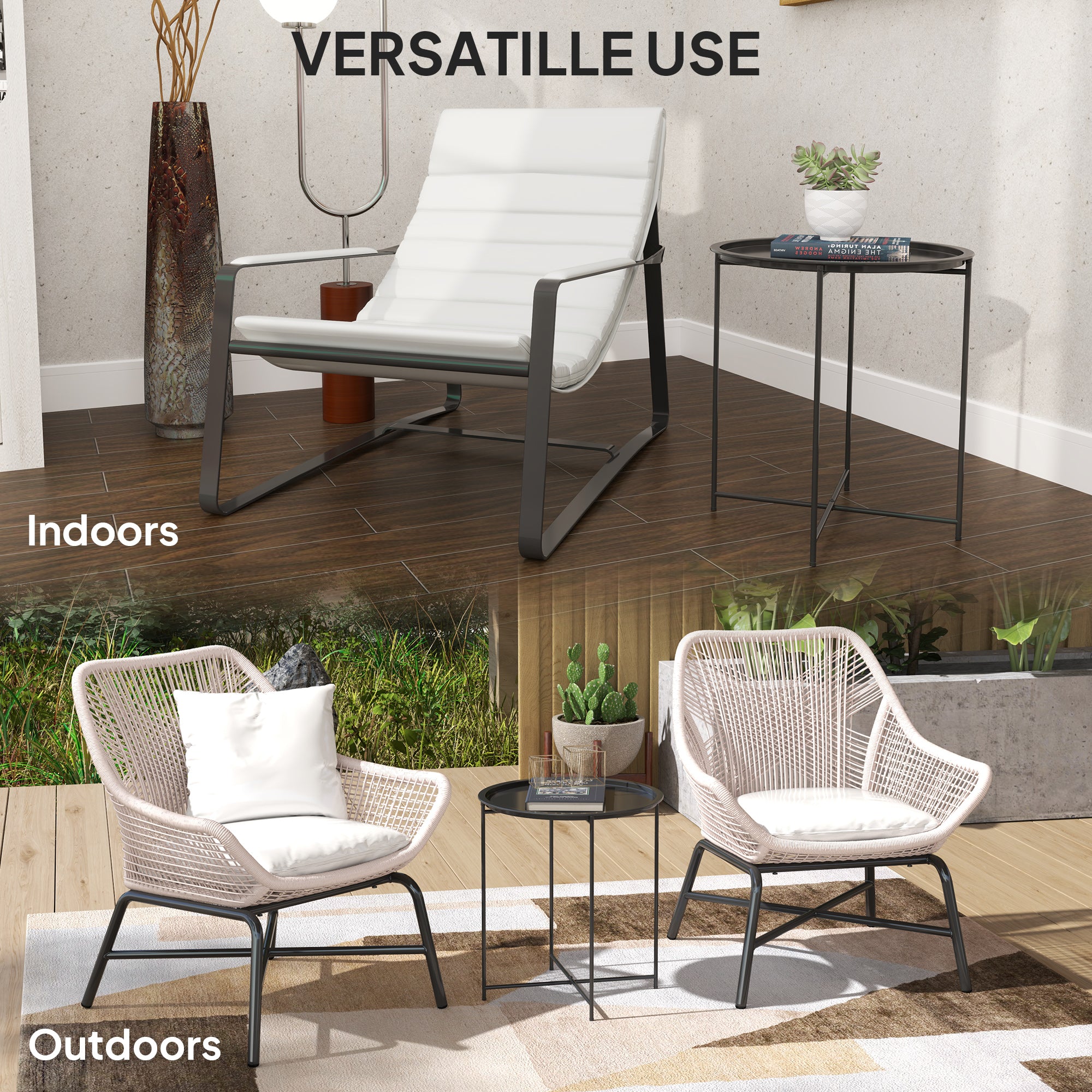 Outsunny Steel Removable Tray Top Garden Table - Black
