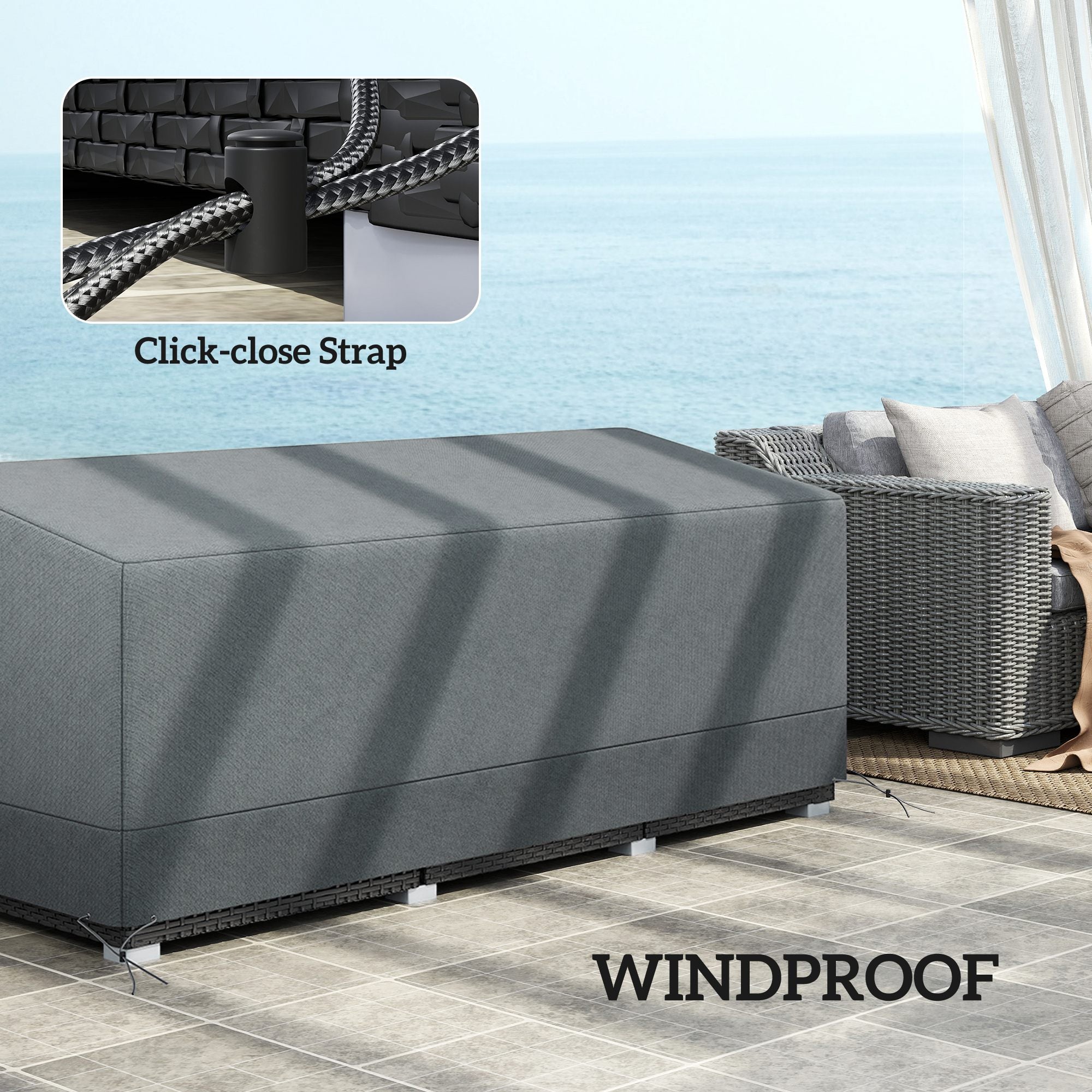 Outsunny Rectangular Patio Furniture Cover for 3 Seater Sofa Bistro Set, Water UV Resistant Protection 600D Oxford Fabric Rattan Lounge Clean Cover, 190 x 72 x 76cm