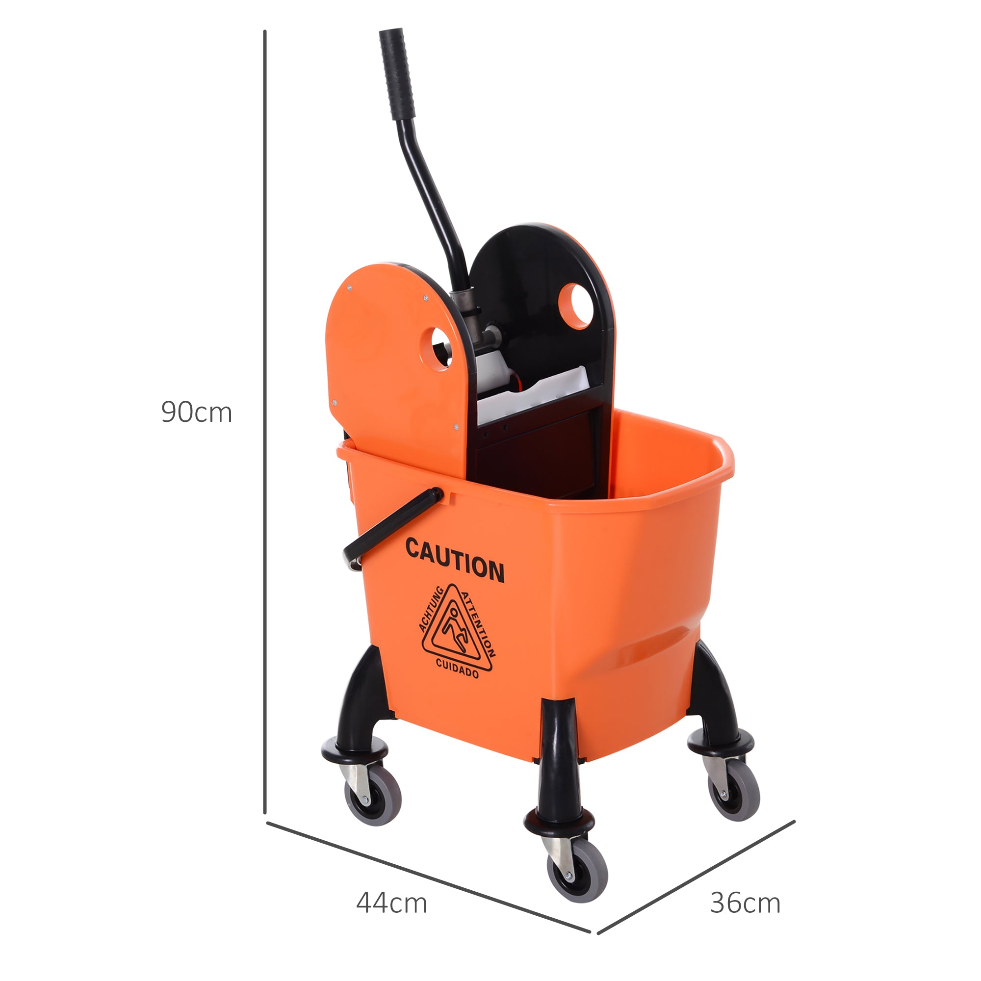 HOMCOM 25L Mop Bucket, with Wringer, Wheels and Handle - Orange - North Peak Garden Furniture