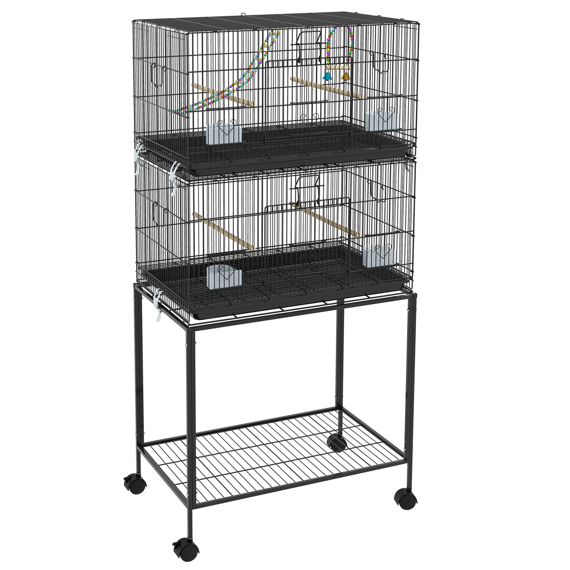 PawHut Two-Tier Bird Cage on Wheels, with Stand, for Small Birds - North Peak Garden Furniture