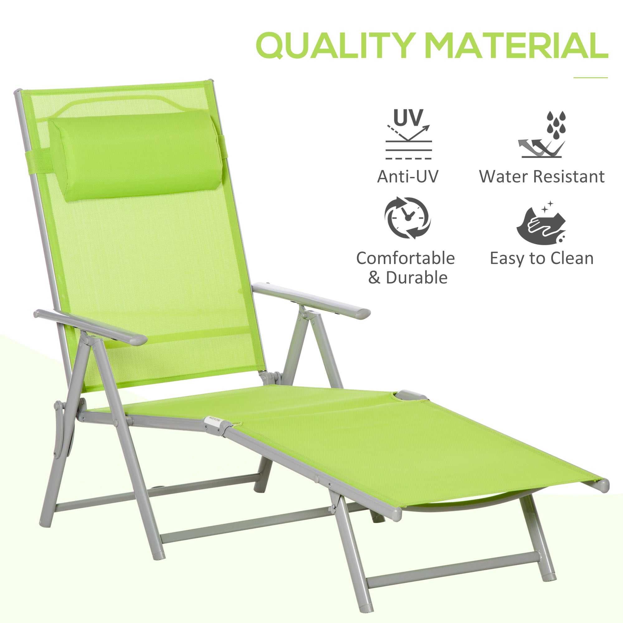 Outsunny Folding Sun Lounger, Outdoor Chaise Lounge Recliner with Pillow and 7 Adjustable Backrest for Lawn, Garden - North Peak Garden Furniture