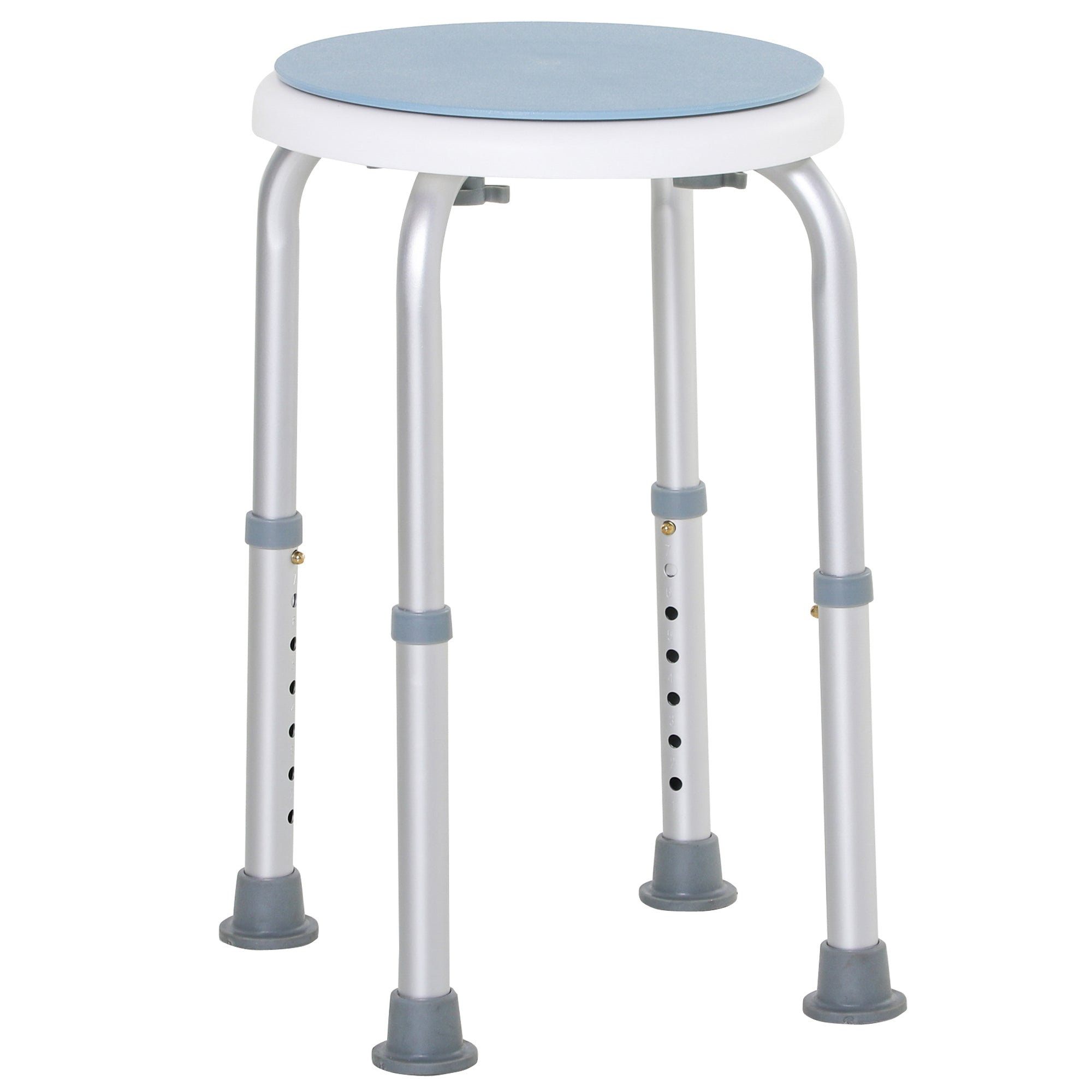 HOMCOM 360° Swivel Shower Chair, Height Adjustable Aluminium Shower Stool with Non-Slip Feet for Disabled, Elderly, Blue - North Peak Garden Furniture