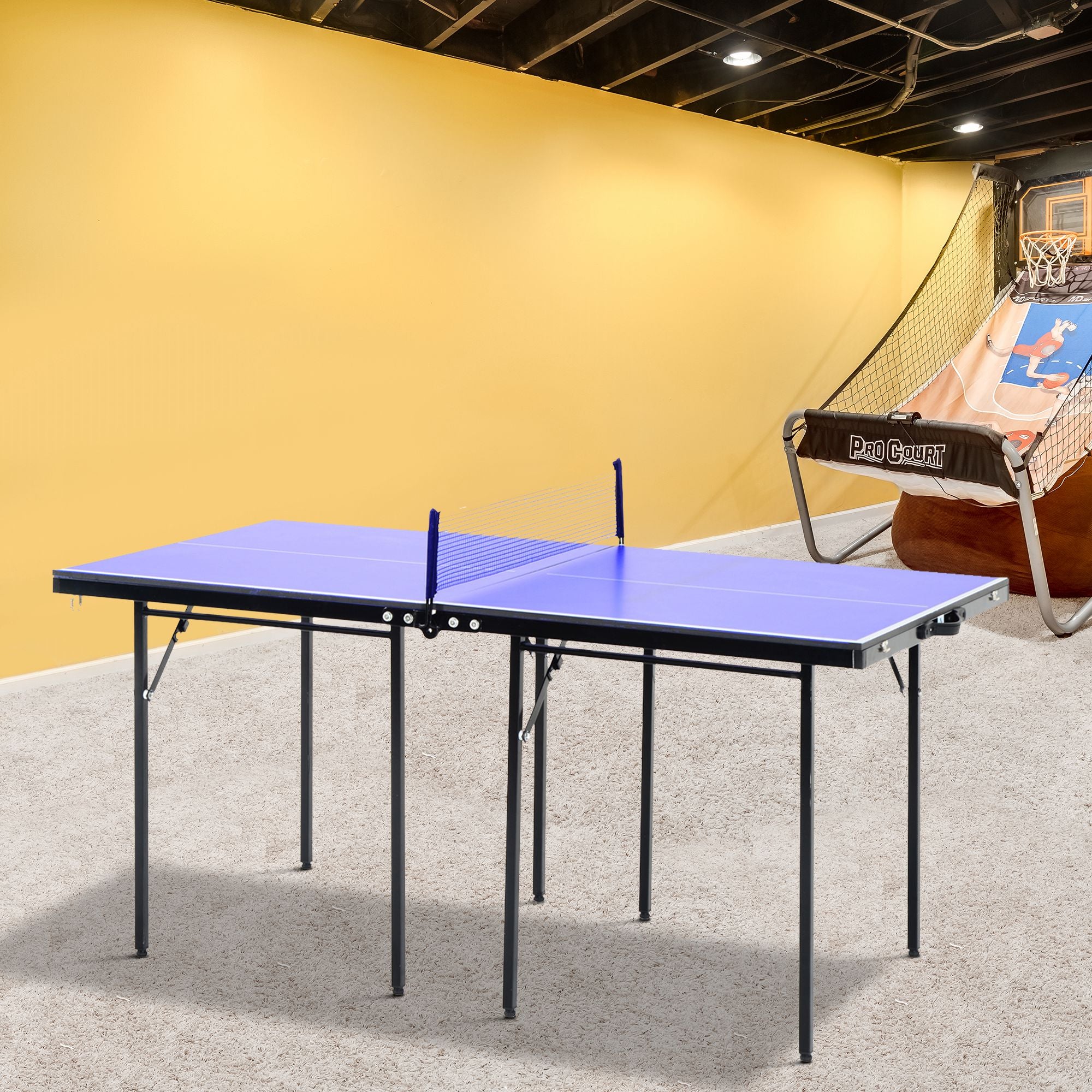 HOMCOM Folding 5ft Mini Compact Table Tennis Top Ping Pong Table Set Professional Net Games Sports Training Play Blue - North Peak Garden Furniture