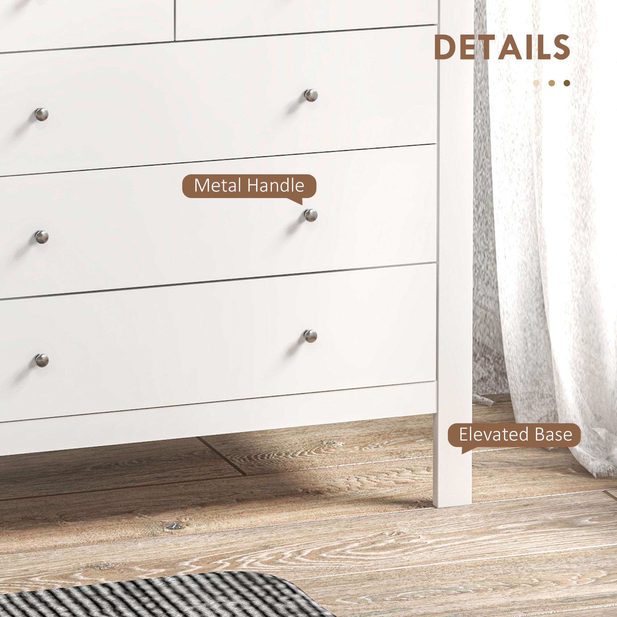 HOMCOM Modern Chest of Drawers, 5 Drawer Storage Cabinet with Metal Handles and Runners for Bedroom, White - North Peak Garden Furniture