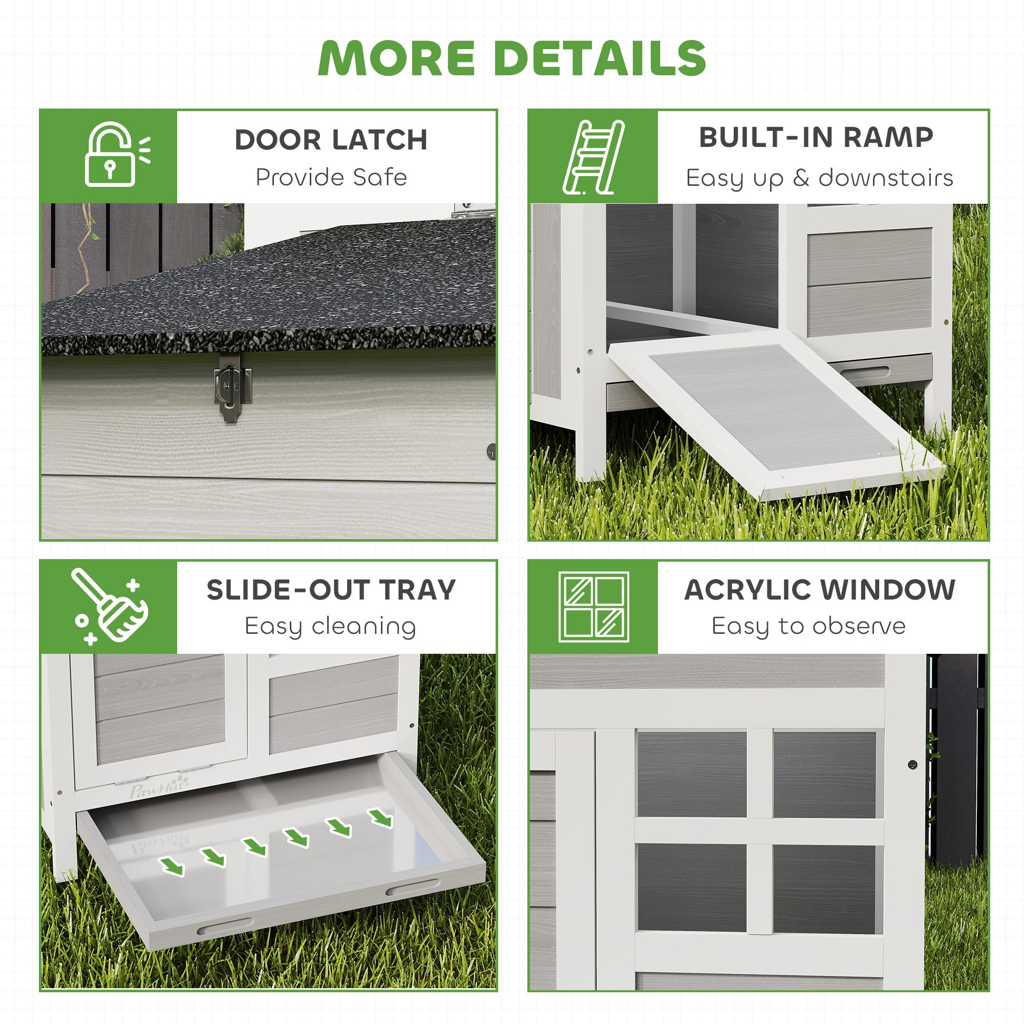 PawHut Wooden Chicken Coop with Pull-Out Tray Nesting Box for 1-2 Chickens
