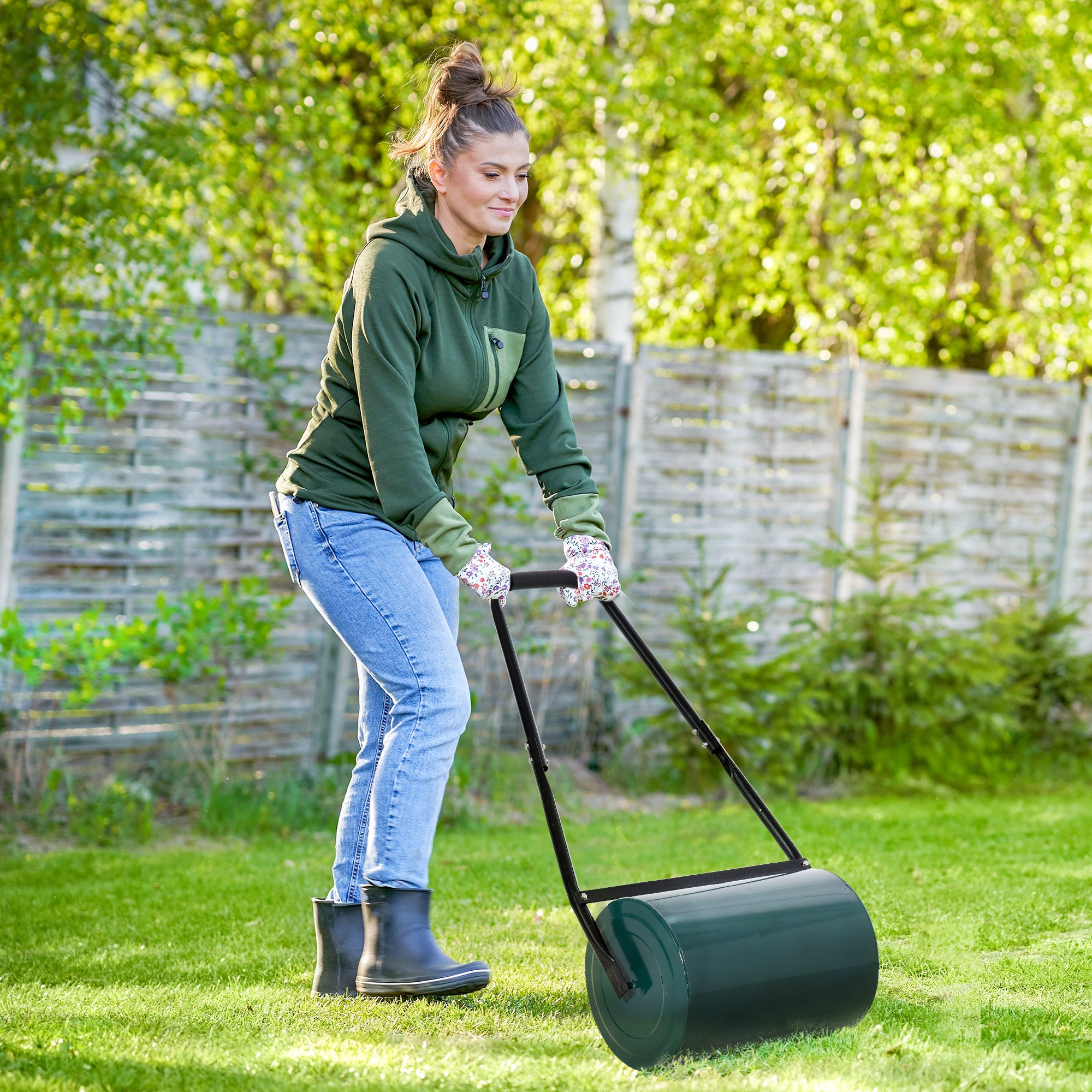 Outsunny 30 L Heavy Duty Water Or Sand Filled Φ30cm Garden Steel Lawn Roller Drum - Green - North Peak Garden Furniture