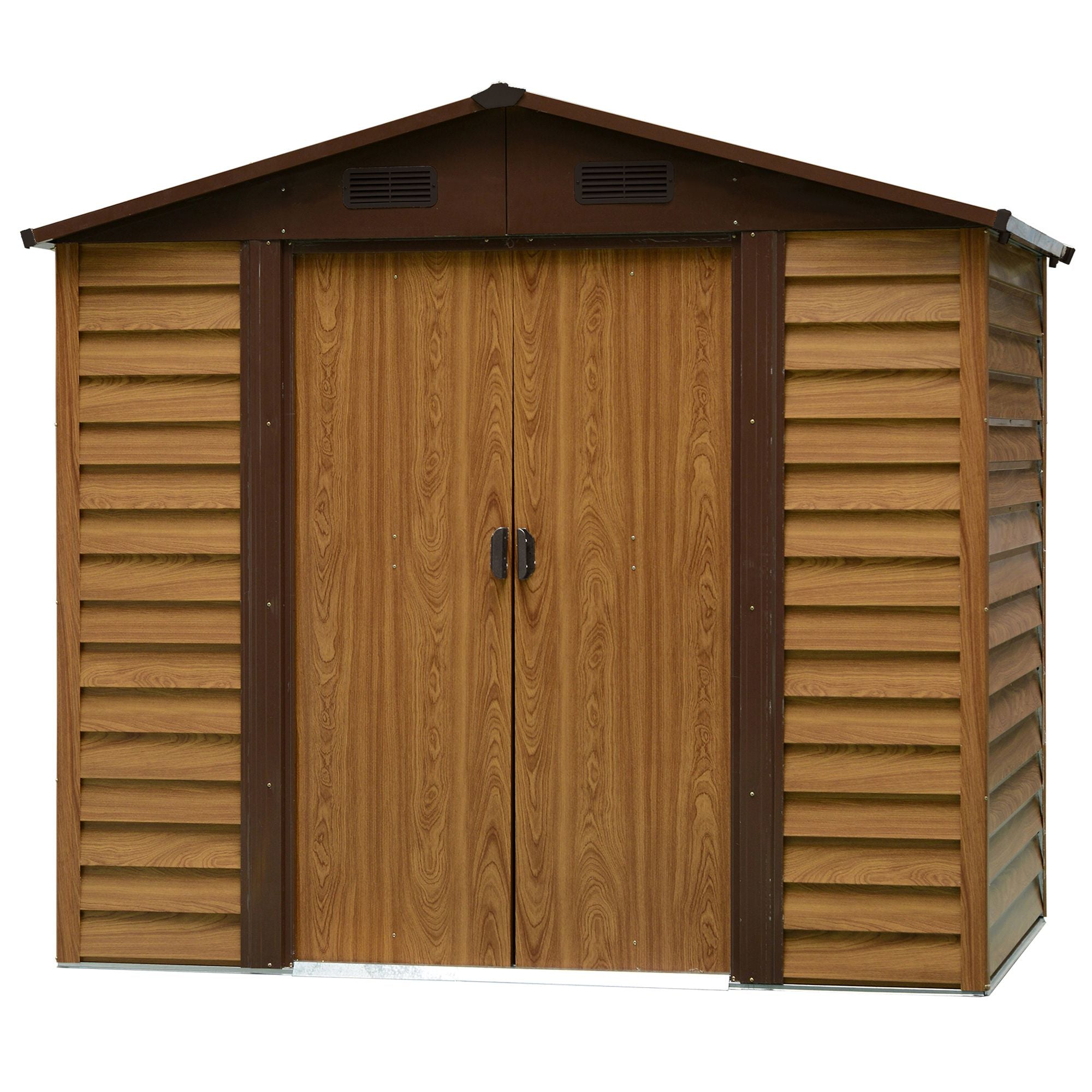 Outsunny 8 x 6ft Garden Metal Storage Shed House Hut Gardening Tool Storage with Kit and Ventilation, Brown - North Peak Garden Furniture
