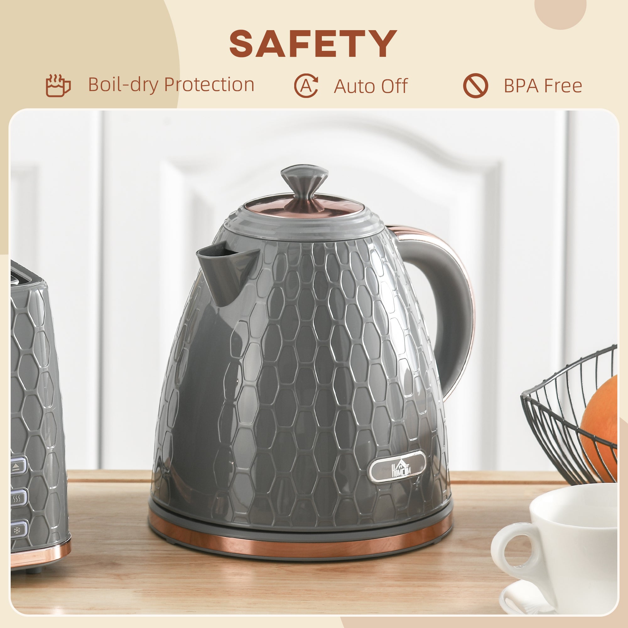 HOMCOM 3kW Rapid Boil Honeycomb Kettle - Grey - North Peak Garden Furniture