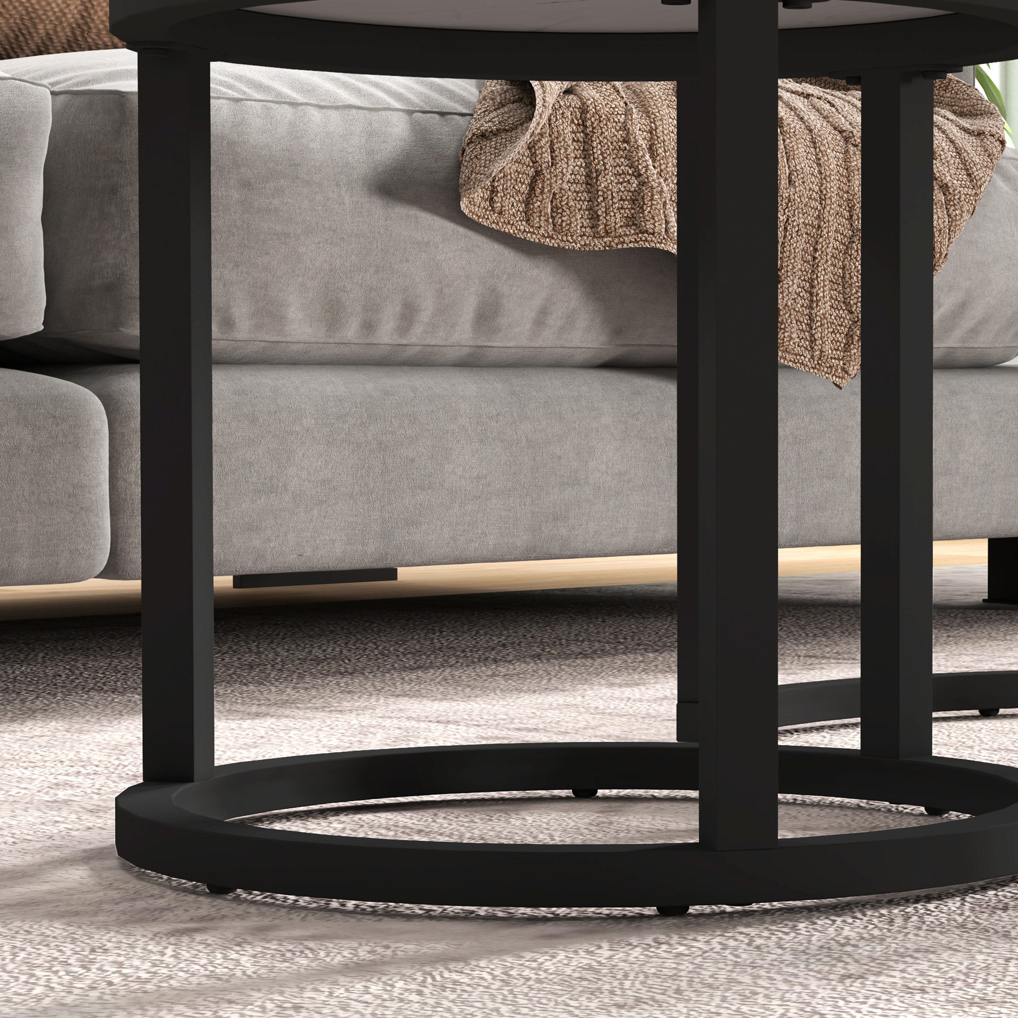 HOMCOM Glass Coffee Table Set of 2, Round Nest of Tables with Marble-Effect Tempered Glass Tabletop and Steel Frame, Modern Side Tables for Living Room, White - North Peak Garden Furniture