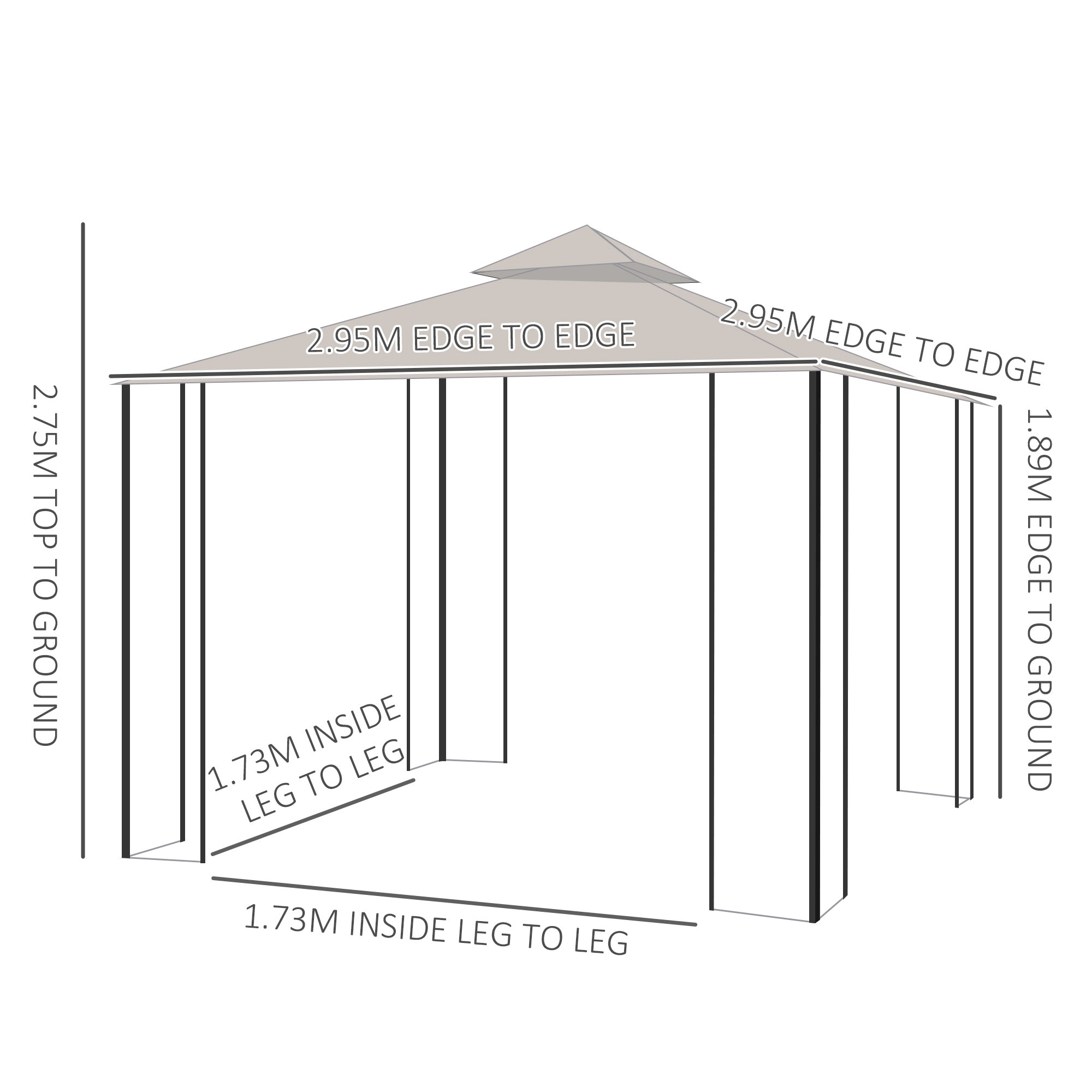 Outsunny 3 x 3(m) Garden Gazebo Patio Party Tent Shelter Outdoor Canopy Double Tier Sun Shade Metal Frame Netting Beige - North Peak Garden Furniture