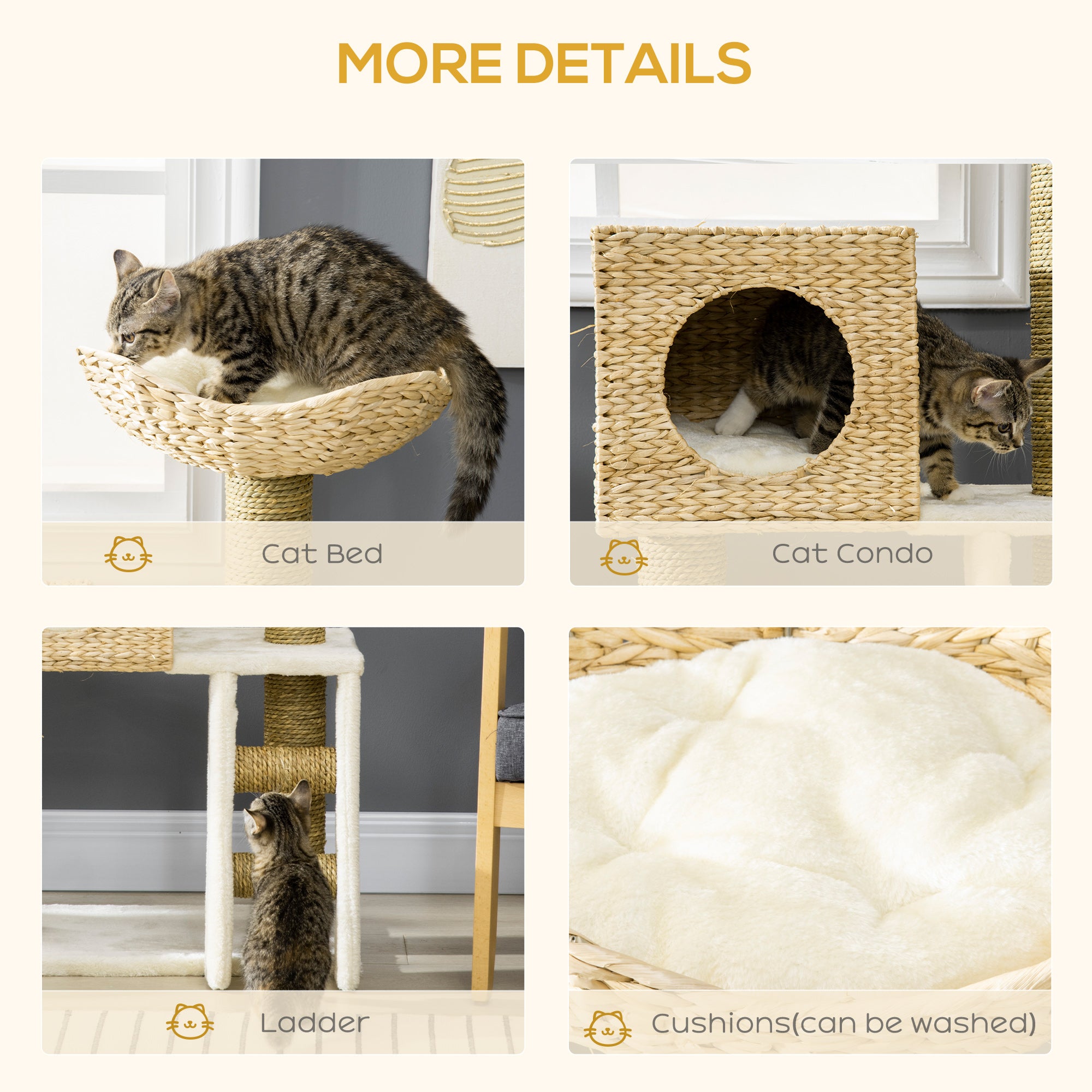 PawHut Cat Tree, with Scratching Posts, Bed, Cat House - Natural Finish - North Peak Garden Furniture