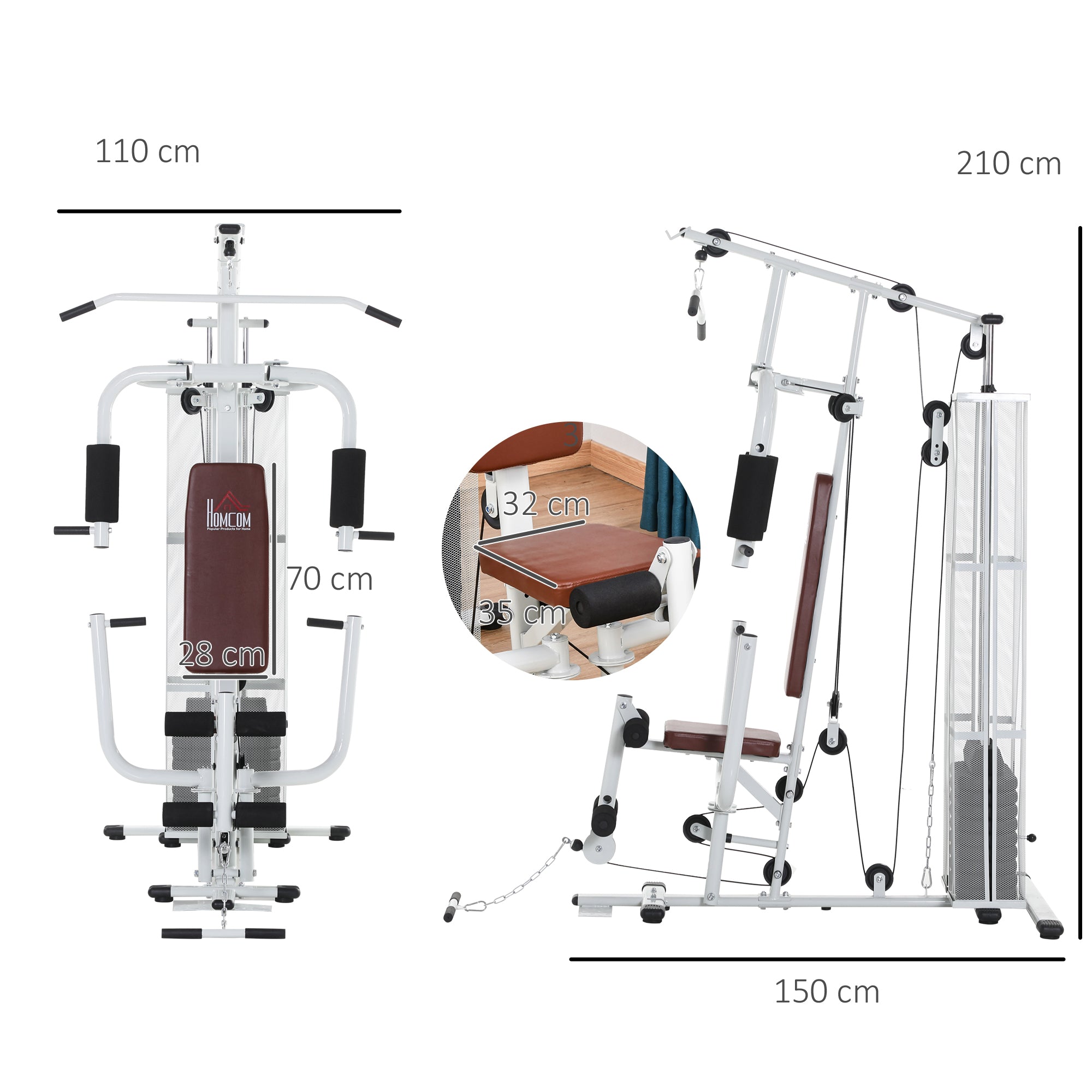 HOMCOM Multifunction Home Gym Weight Training Workout Station Fitness Strength Machine, White - North Peak Garden Furniture