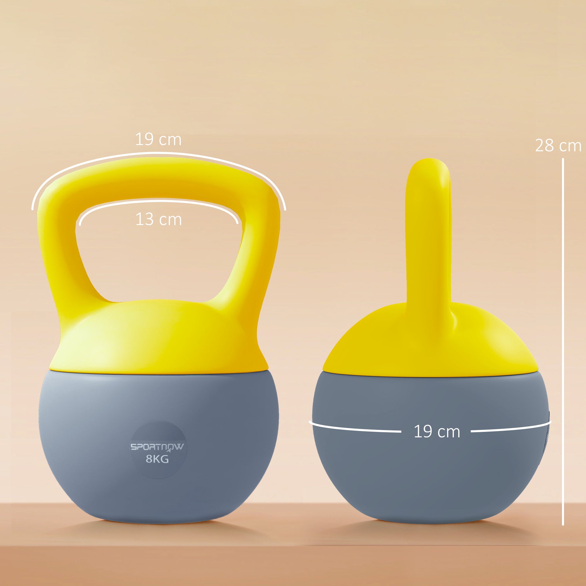 SPORTNOW Soft Kettlebell, 8kg Kettle Bell with Non-Slip Handle for Home Gym Weight Lifting and Strength Training, Yellow and Grey