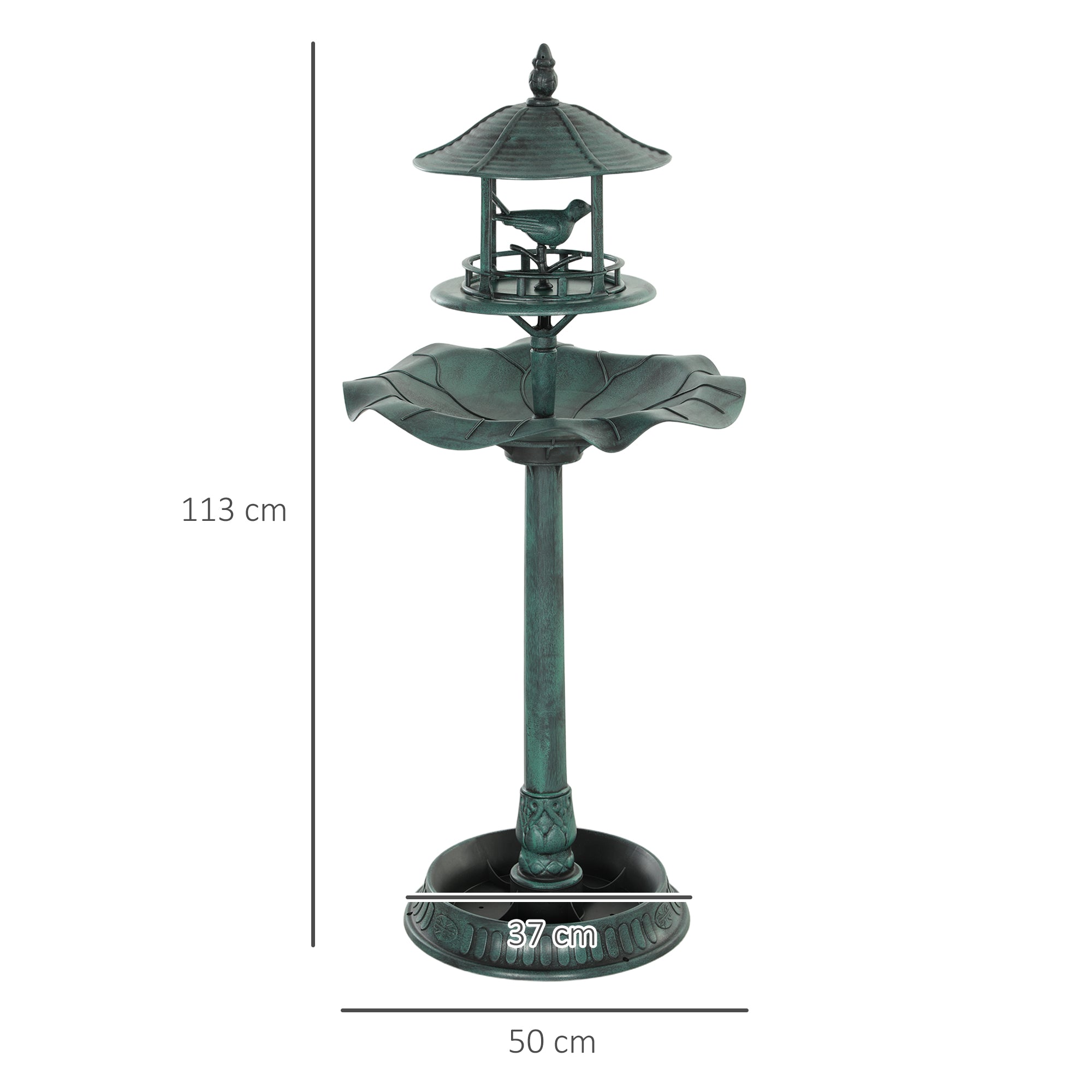 Outsunny 3-in-1 Garden Bird Bath, Freestanding Birdbath with Large Water Basin, Underneath Flower Planter, Φ50 x 113 cm, Green