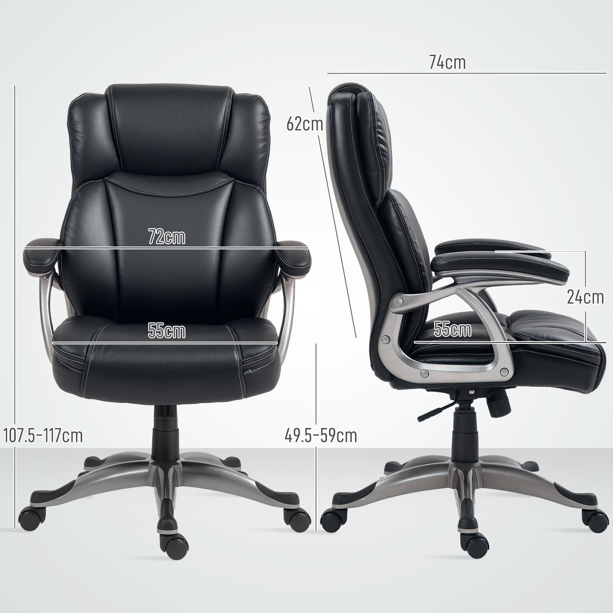 HOMCOM Executive Office Chair, PU Leather Desk Chair with Adjustable Height, Swivel Computer Chair with Tilt Function for Home Office, Black - North Peak Garden Furniture