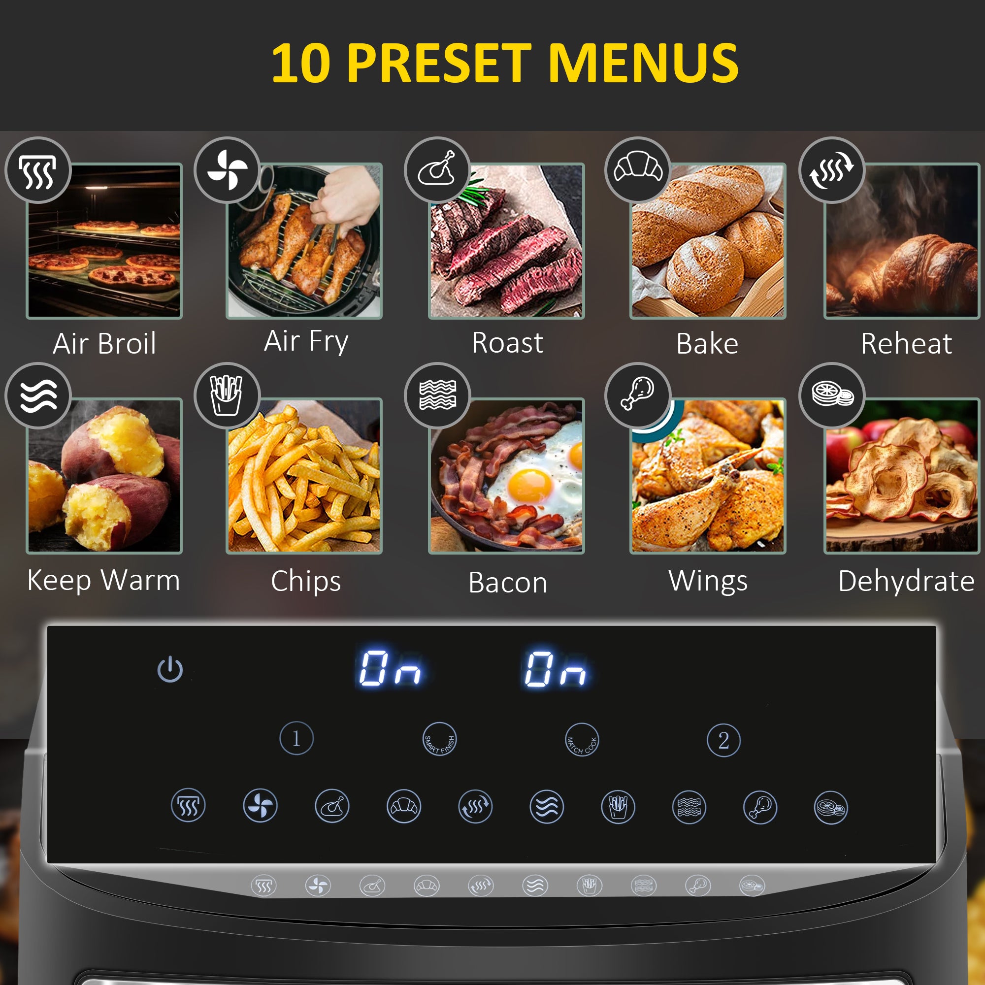 HOMCOM Dual Zone Air Fryer, 10-in-1 8L with Sync Cook & Sync Finish, 60-Minute Timer for Oil Free & Low Fat Cooking, 2400W - North Peak Garden Furniture
