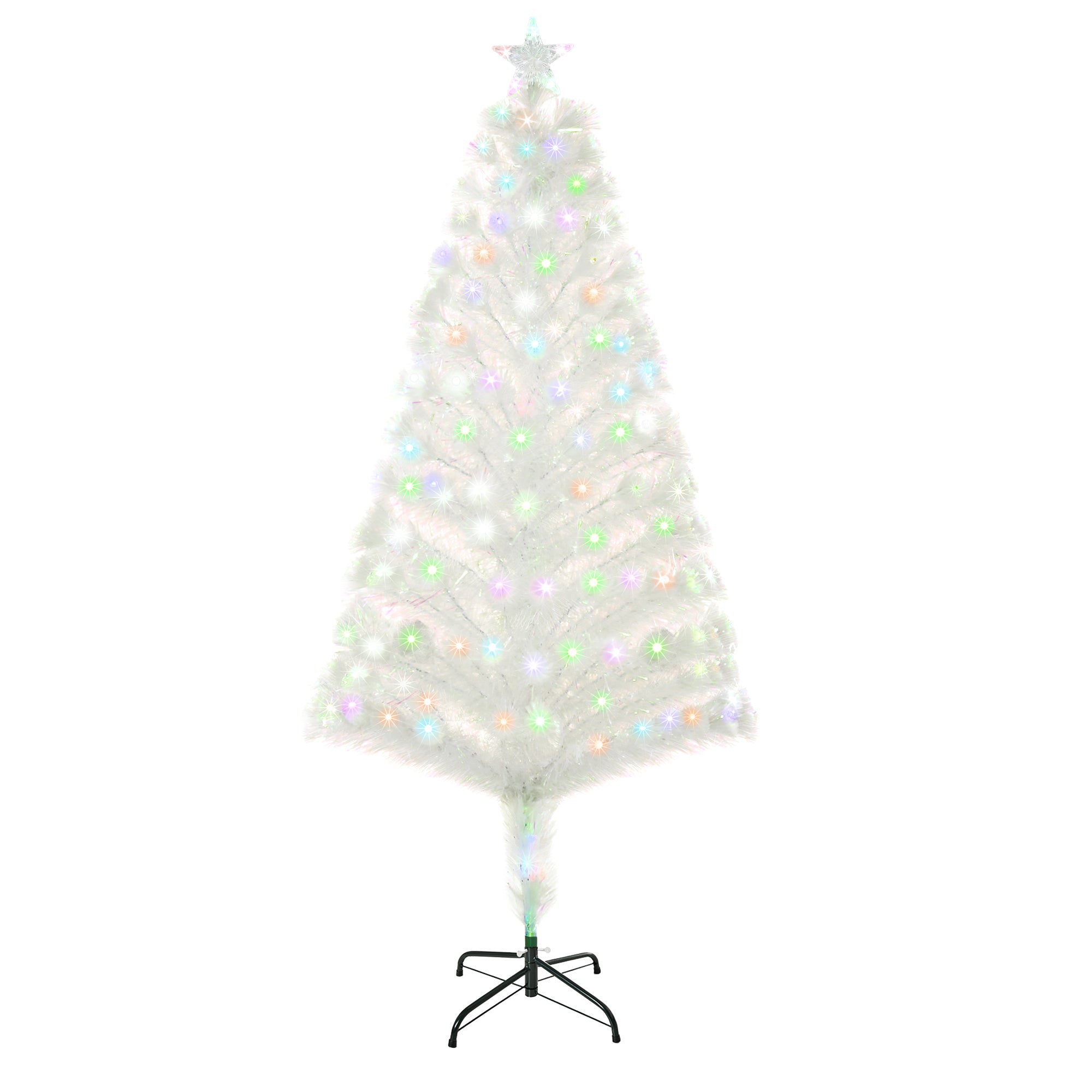 HOMCOM 5 Feet Prelit Artificial Christmas Tree with Fiber Optic LED Light, Holiday Home Xmas Decoration, White - North Peak Garden Furniture