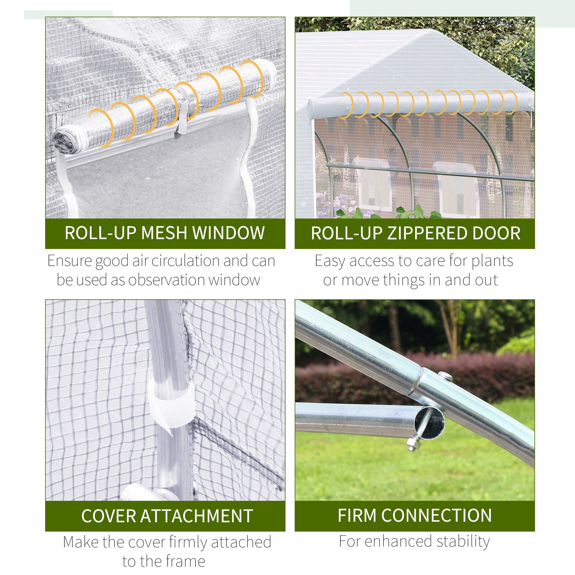 Outsunny Walk-In Polytunnel Greenhouse Warm House Garden Tunnel Shelter Plant Shed with Door and Windows, Galvanised Steel Frame, 4.5 x 3 x 2m, White - North Peak Garden Furniture