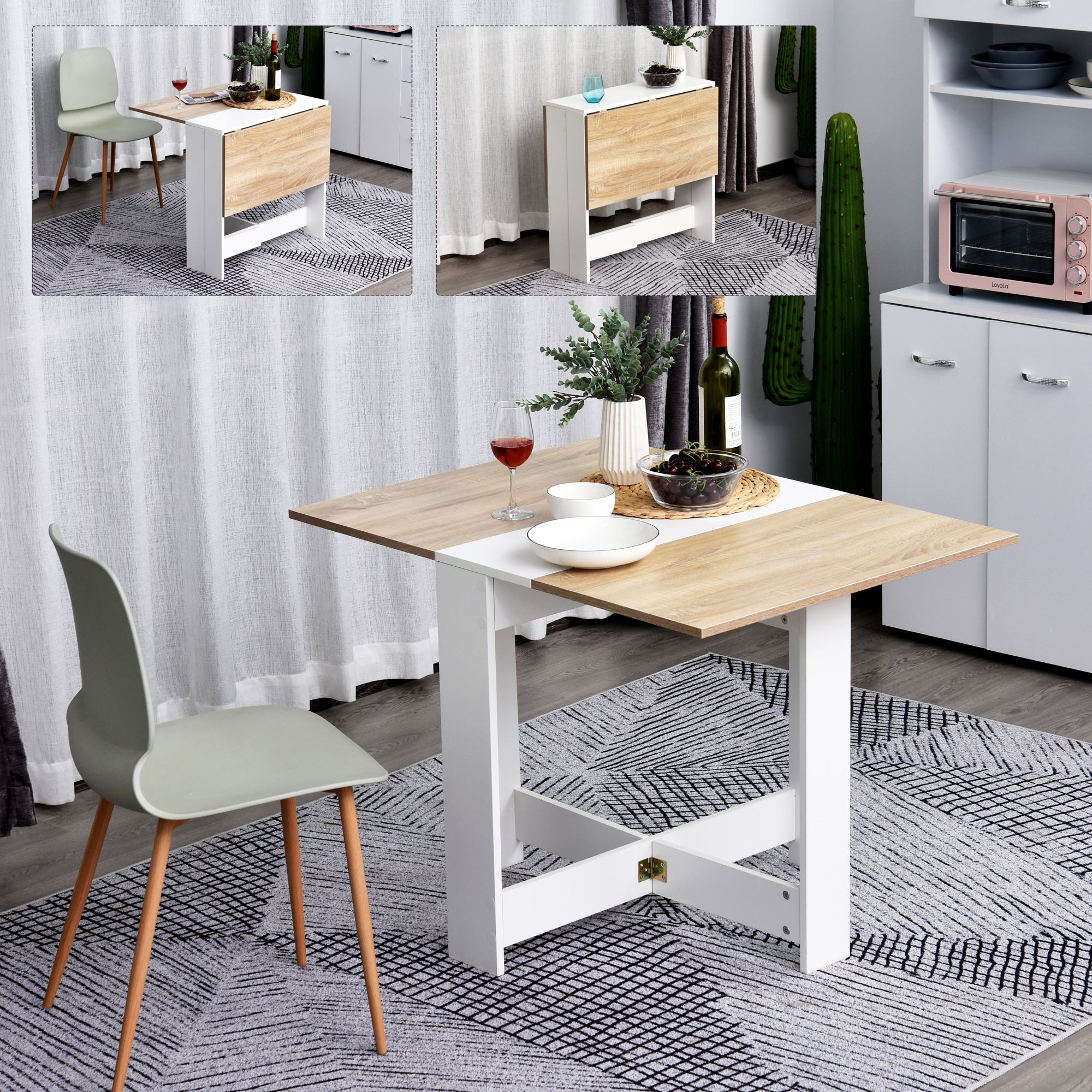 HOMCOM Wooden Folding Dining Table Writing Computer Desk PC Workstation Space Saving Home Office Oak & White