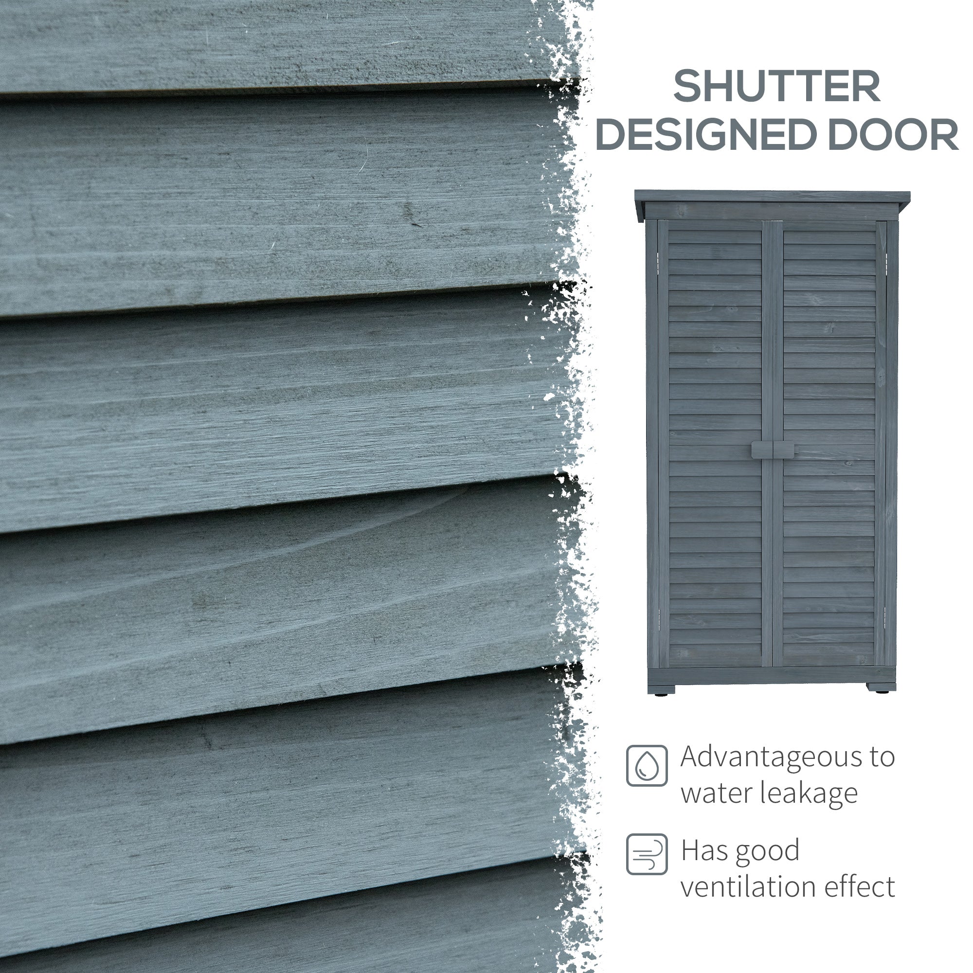 Outsunny 39.5 x 79cm Fir Wood Garden Shed - Grey - North Peak Garden Furniture