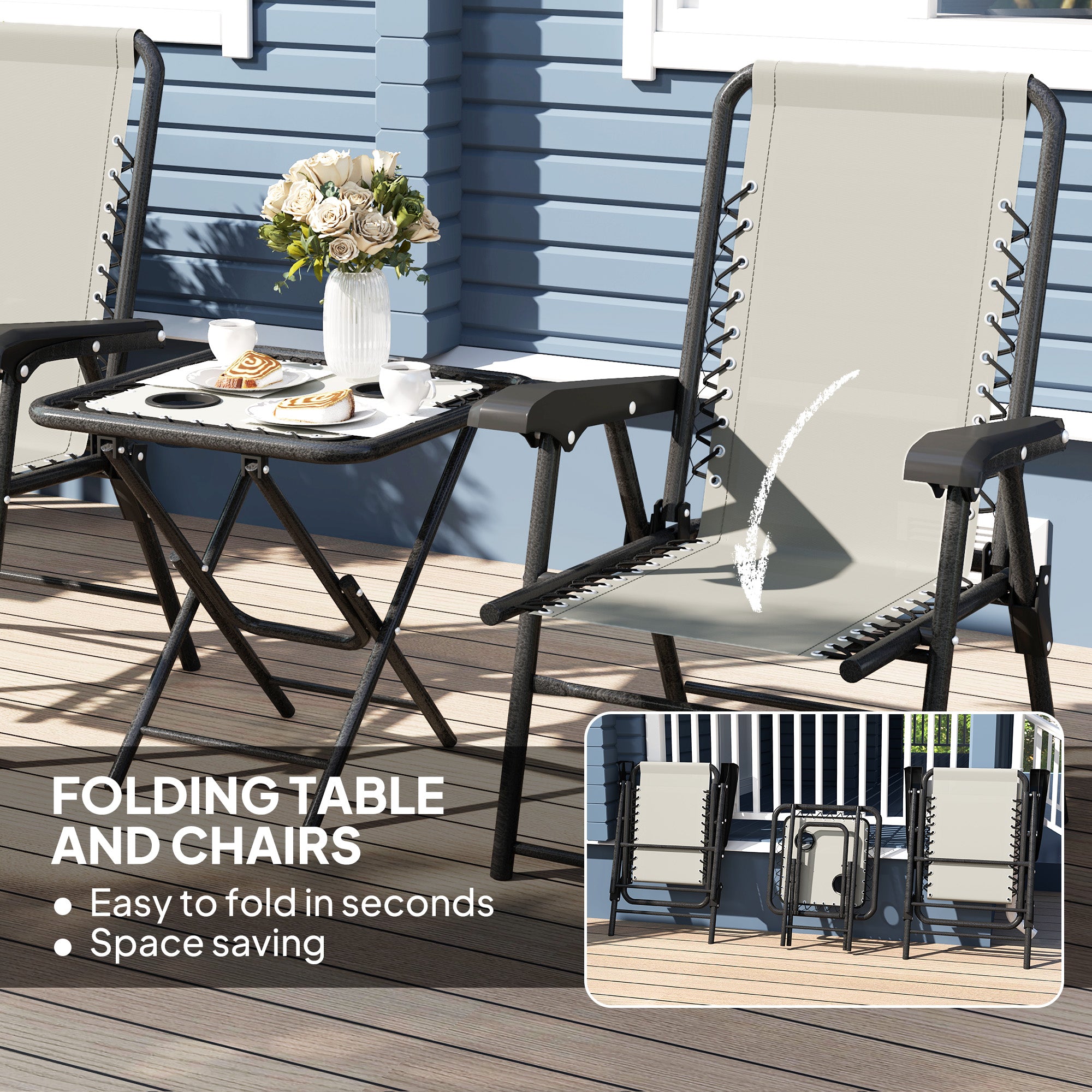 Outsunny Three-Piece Garden Table and Chair Set - Cream White