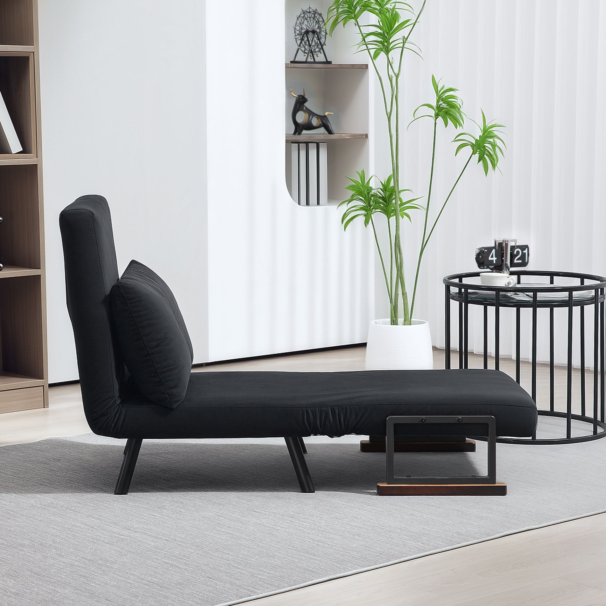 HOMCOM 4-in-1 Velvet-Feel Single Chair Bed, with Pillow - Black - North Peak Garden Furniture
