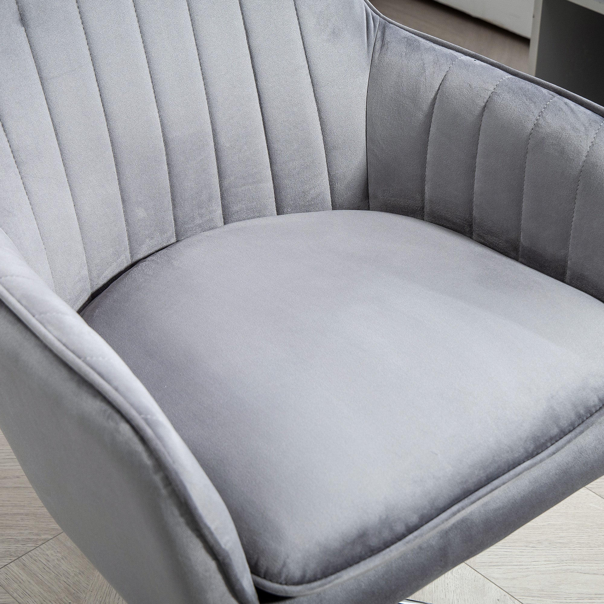 HOMCOM Office Chair, Swivel Desk Chair, Velvet-Feel Fabric Vanity Chair with Adjustable Height and Rolling Wheels for Home Work Study, Grey - North Peak Garden Furniture
