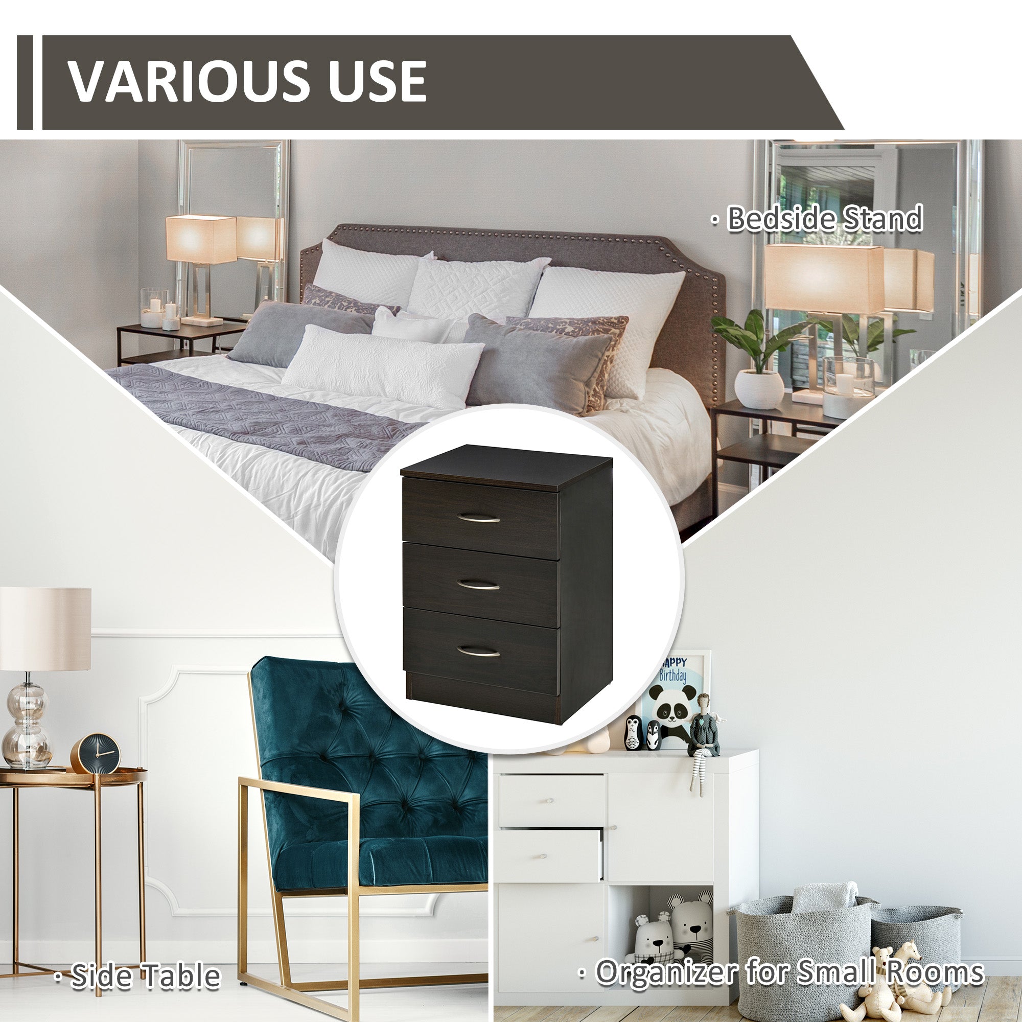 HOMCOM Bedside Cabinet with Drawer and Shelf, White Bedside Table for Bedroom, Living Room, Nightstand Side Table with Metal Rail Set of 2 - North Peak Garden Furniture