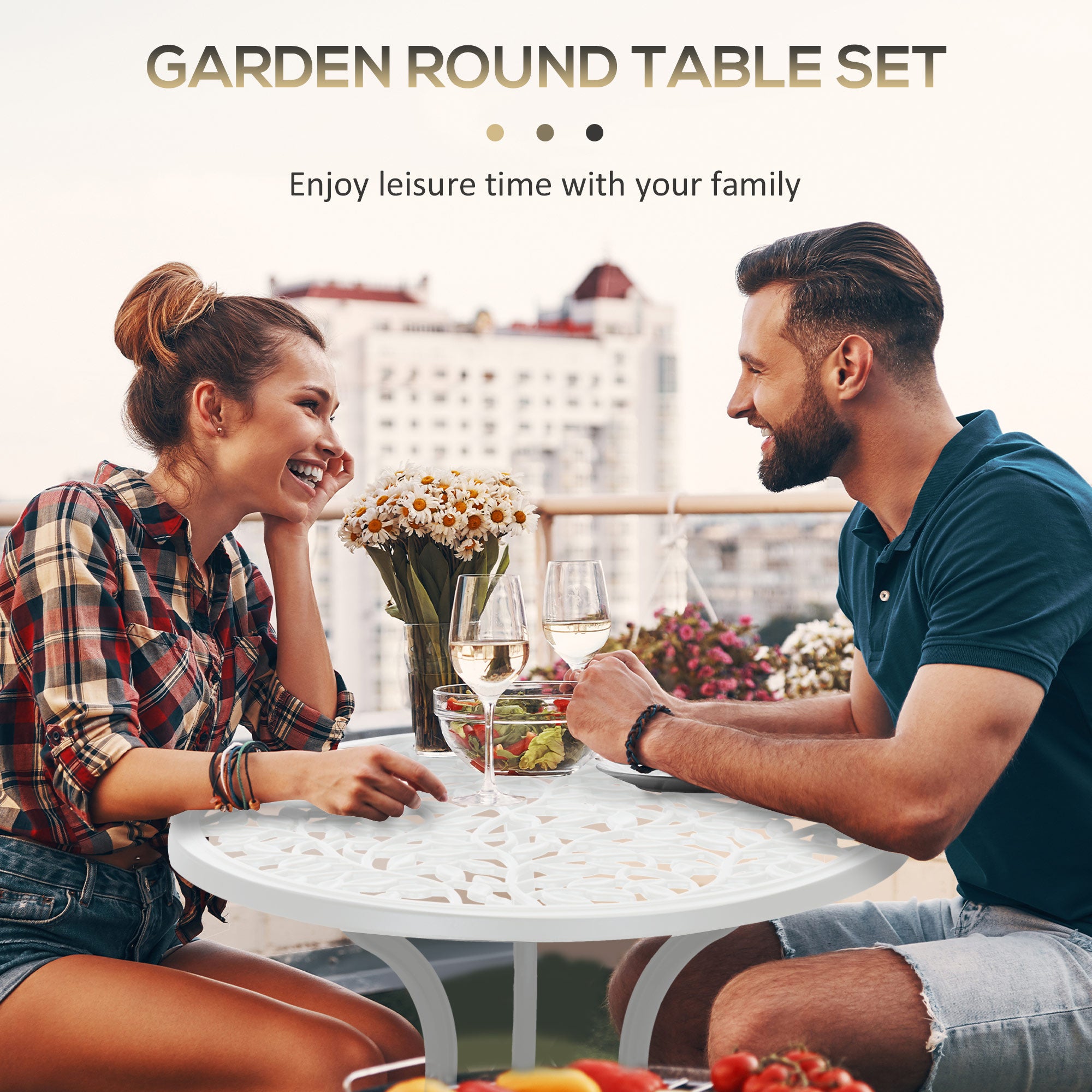 Outsunny 3 Pcs Aluminium Bistro Set Garden Furniture Dining Table Chairs Antique Outdoor Seat Patio Seater White - North Peak Garden Furniture
